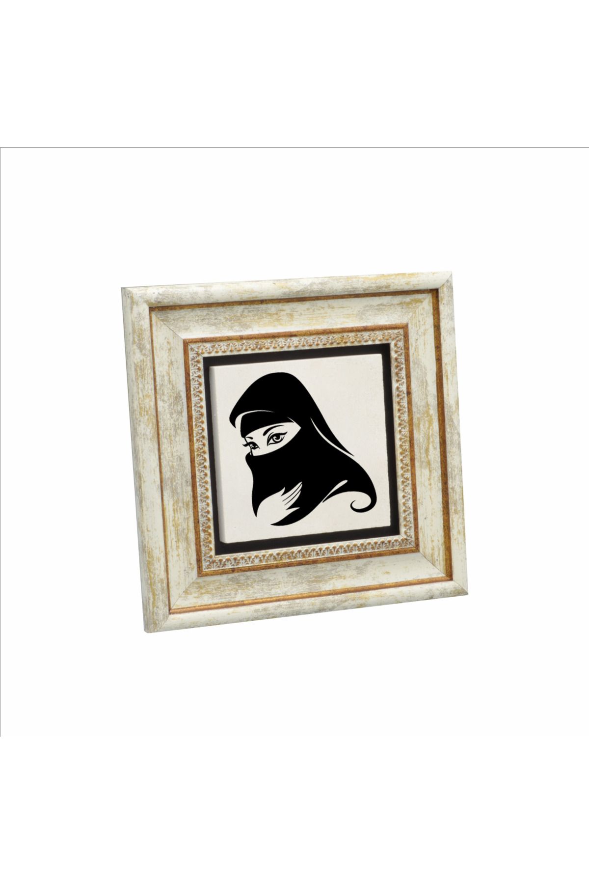 Sadrazam Çarşaflı Kadın Çizimi Baskılı Doğaltaş Tablo (20 X 20 KRG-88)