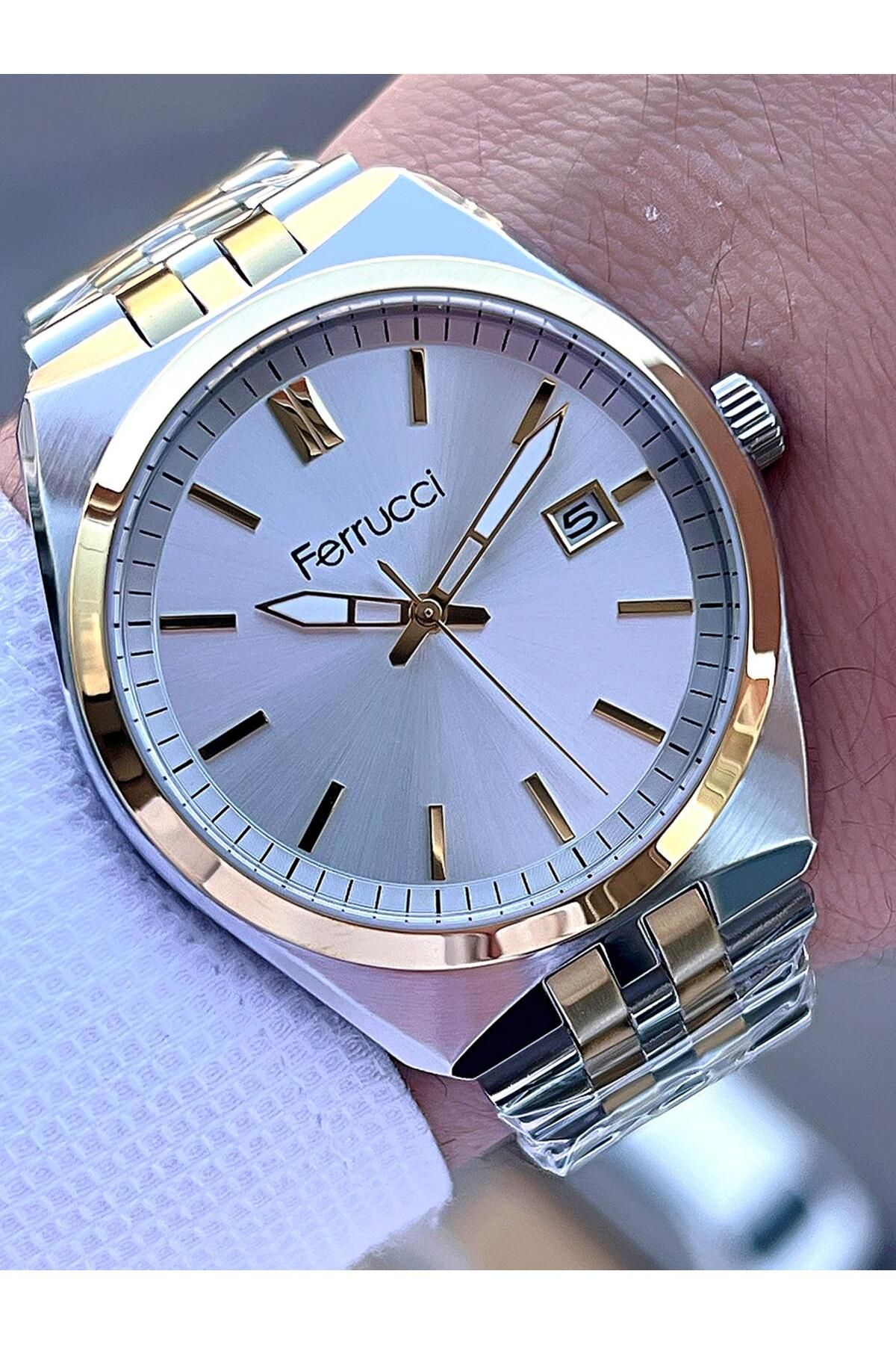 Ferrucci Çelik Kordon Takvimli Kadran 30 Mt Suya Dayanıklı Erkek Kol Saati F.FG03463.03