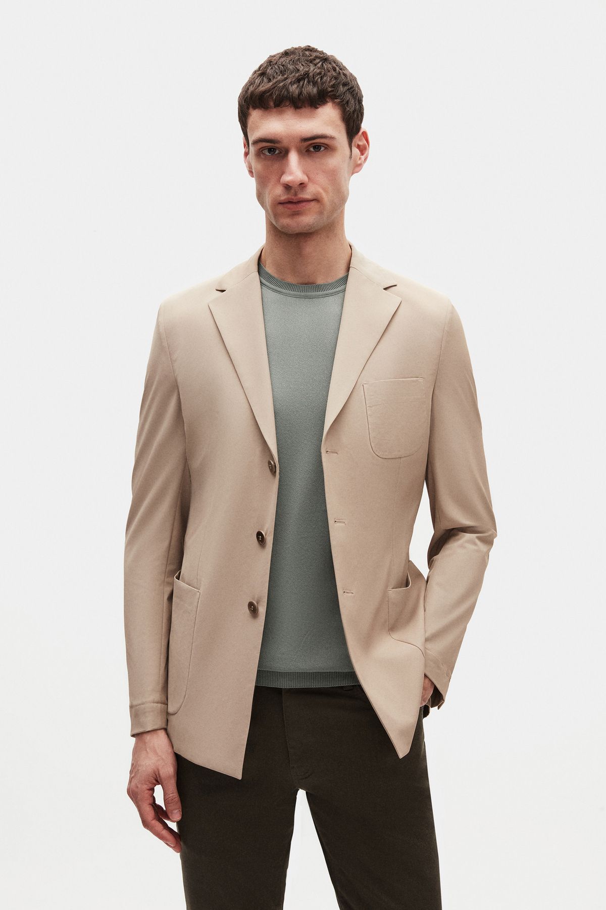 D'S Damat Ds Damat Slim Fit Bej Diyagonel Kumaş Ceket