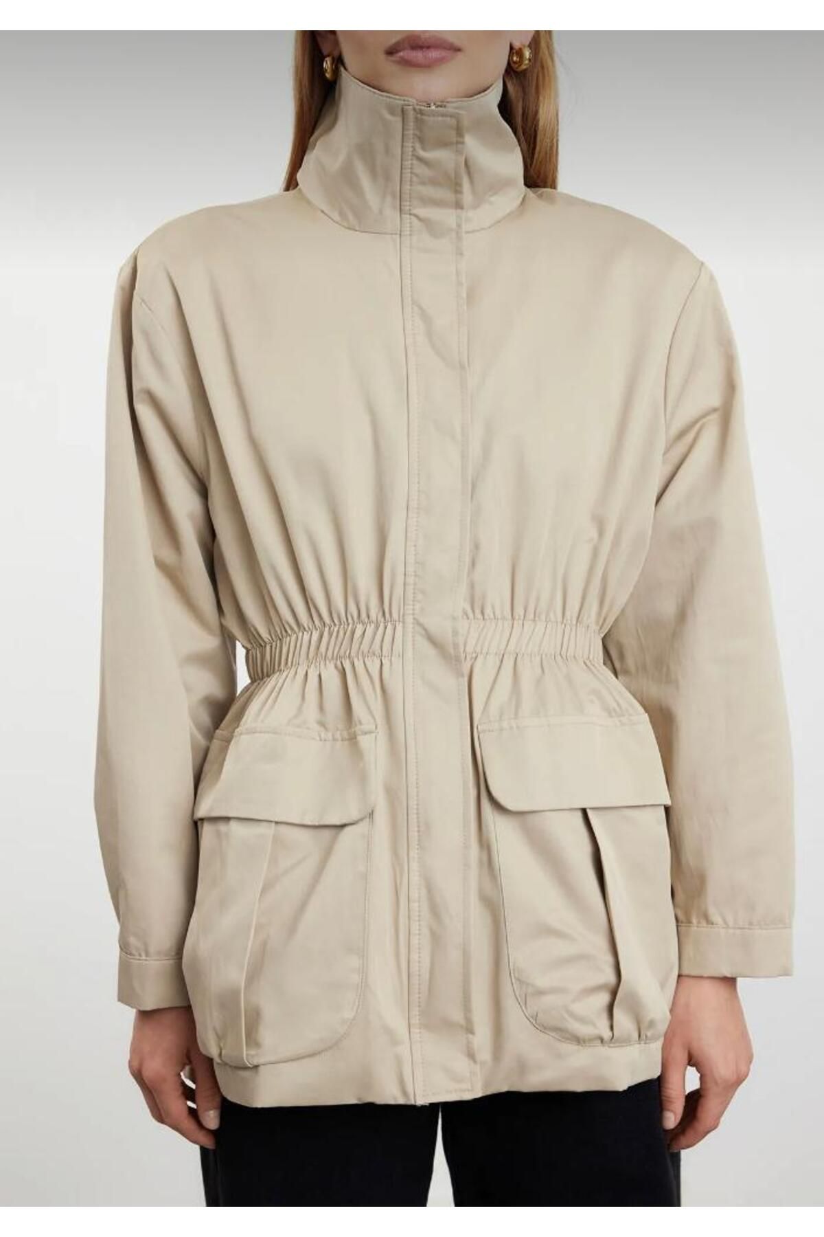 ZBA COUTURE Bel Detaylı Bej Ceket
