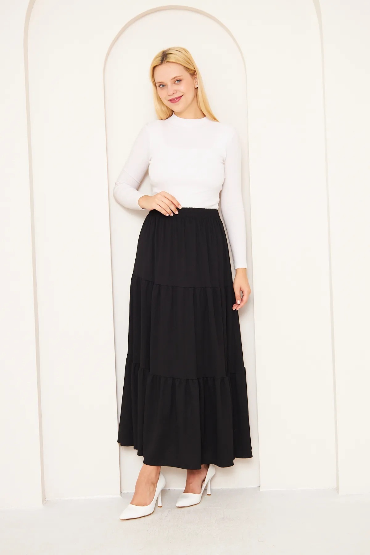 LİFERA-Lifera Large Size 3 Layer Wrap Skirt 5