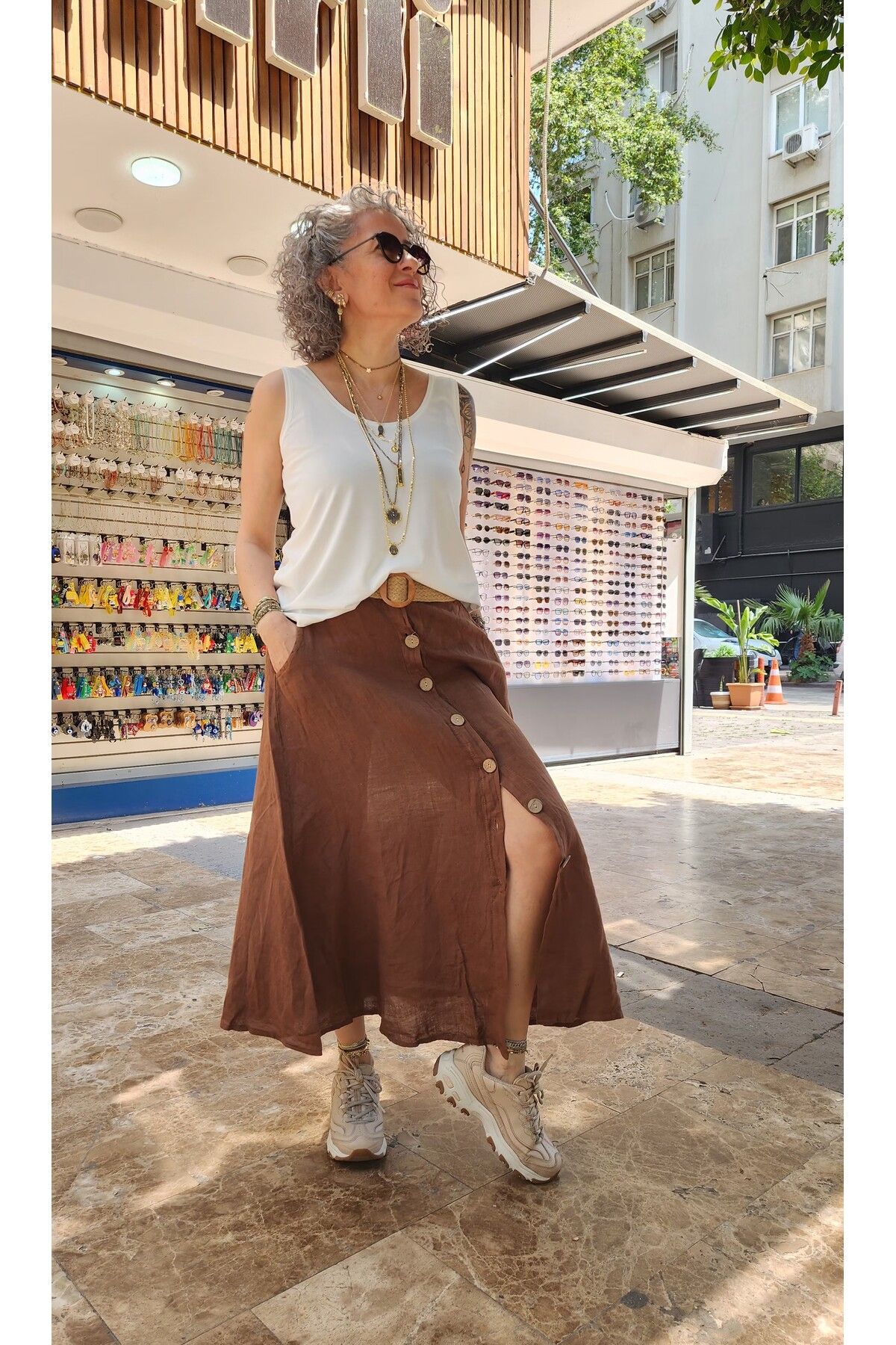 İzmirli Boutique Midi Boy Keten Etek