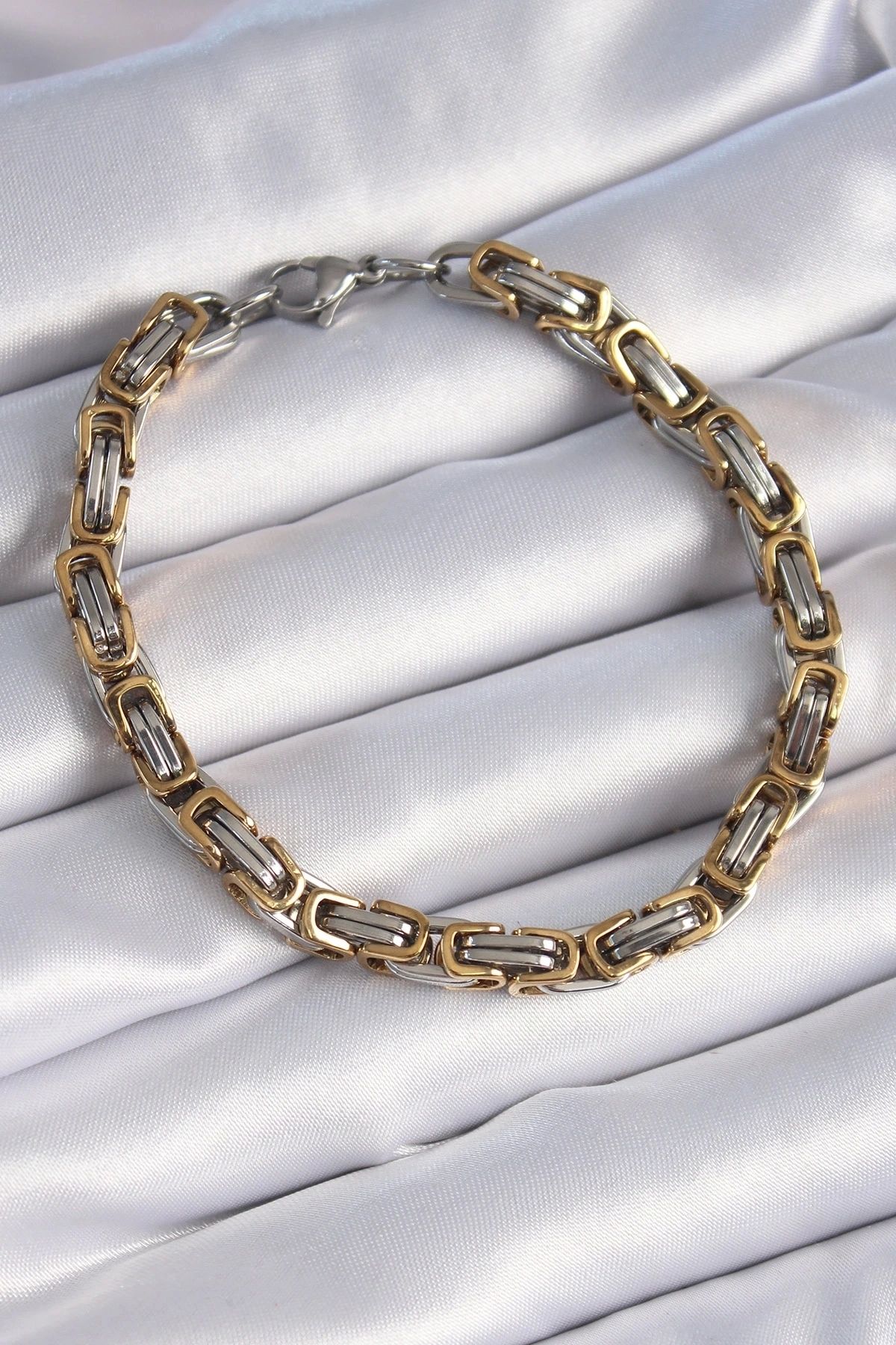STOREMAX 316L Çelik Gümüş Gold Renk Kral Zincir Model Erkek Bileklik