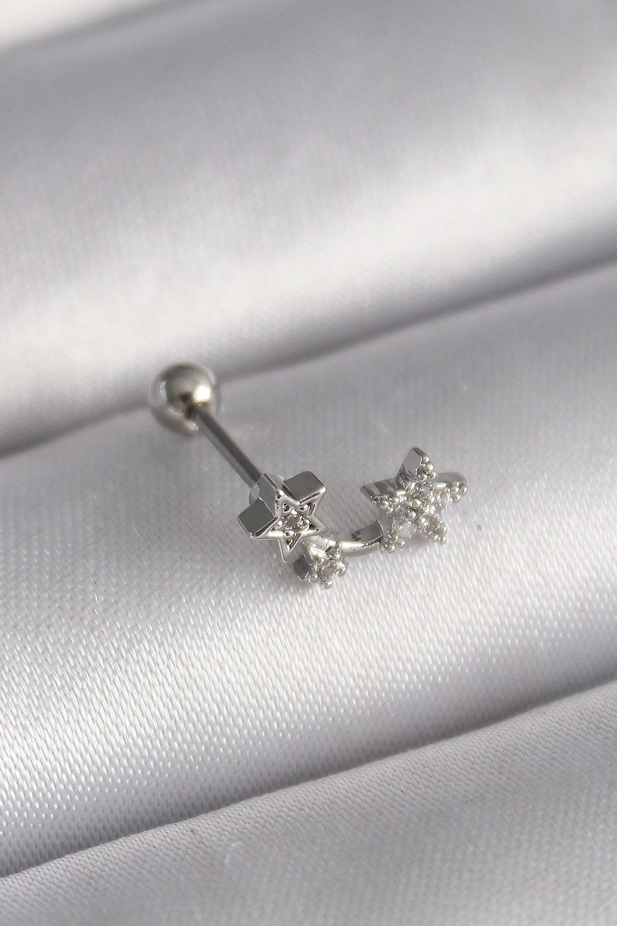 STOREMAX 316L Çelik Gümüş Renk Zirkon Taşlı Yıldız Tragus Piercing