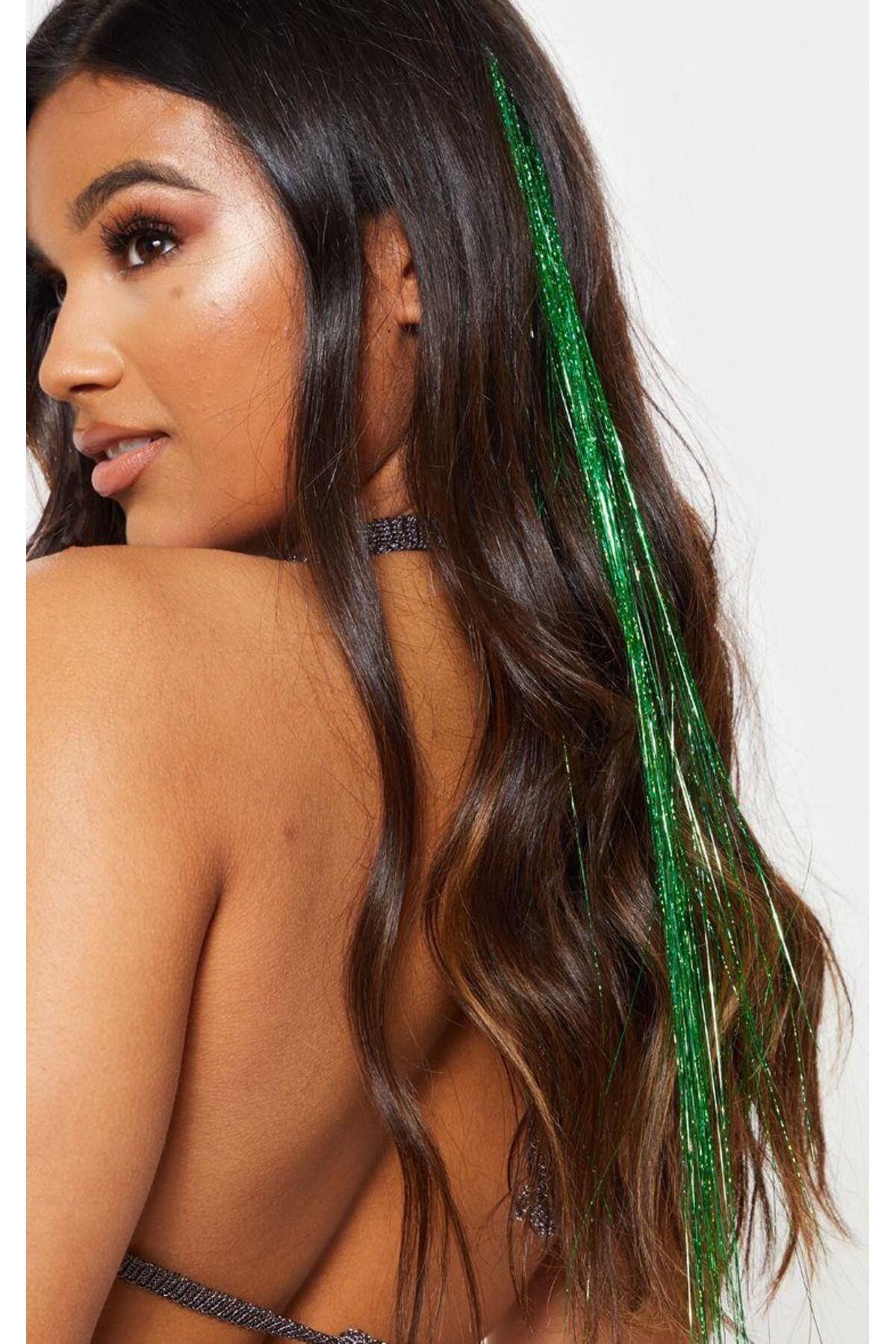Simli Saç Işıltısı Hair Tinsel Simli Saç Ipleri Yeşil