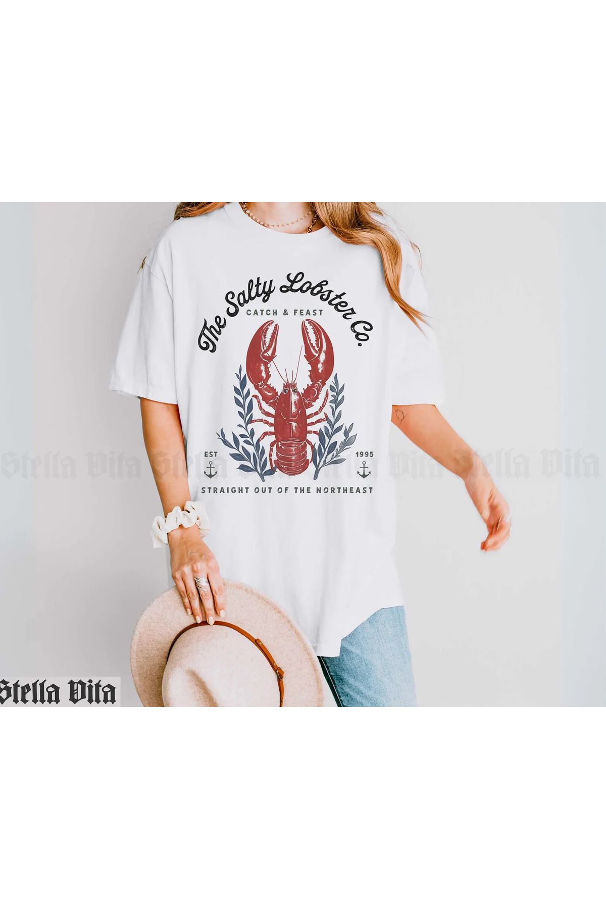 JANSO GROUP - KADIN BASKILI KISA KOLLU TSHIRT OVERSİZE BEDEN PAMUKLU