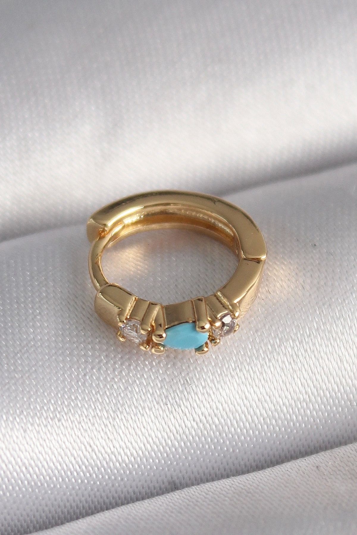 STOREMAX 316L Çelik Gold Renk Zirkon Taşlı Mavi Taş Detay Tragus Piercing