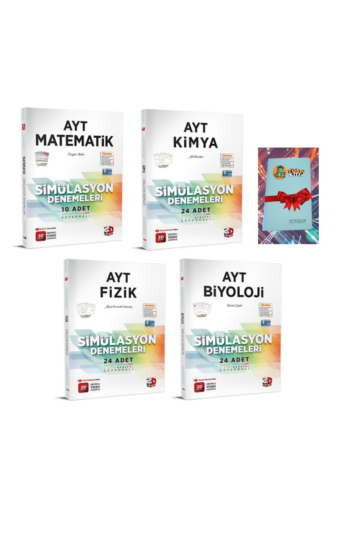 3D Yayınları AYT 3D Simülasyon Fizik + MATEMATİK + KİMYA + BİYOLOJİ Denemeleri ( DEFTER HEDİYELİ)
