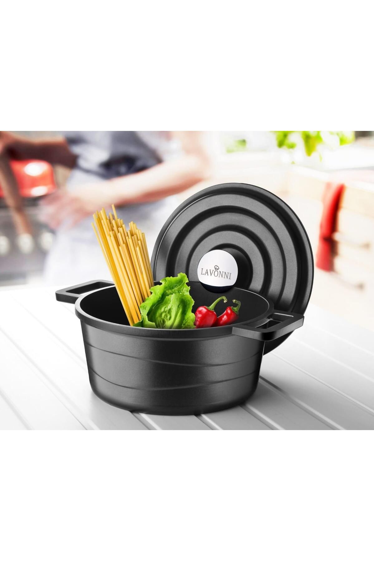 lavonni 28 cm Döküm Derin Tencere Döküm Kapak