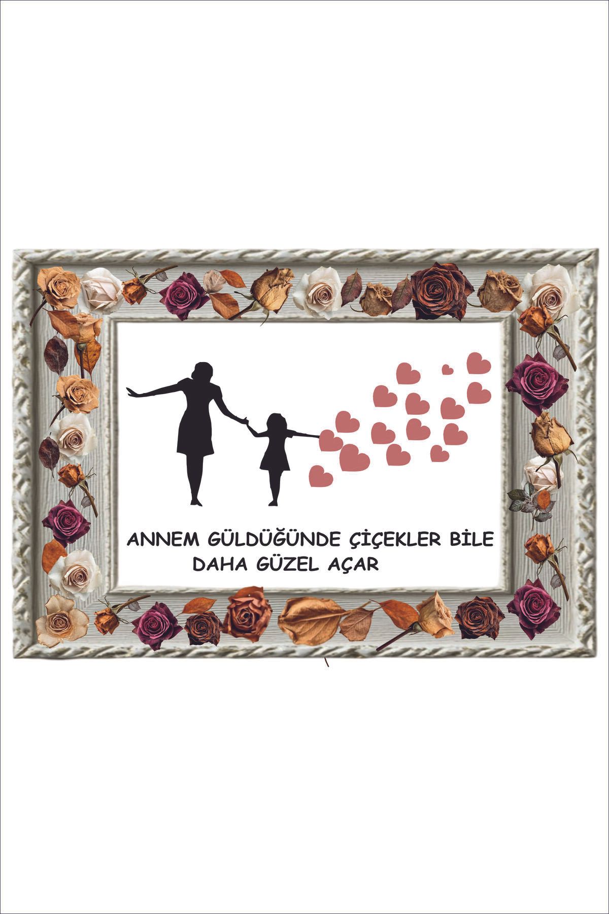 Yeni Yıldız Reklam ANNEYE HEDİYE AHŞAP ÇERÇEVE GÖRÜNÜMLÜ ÇİÇELİ 25x35 cm DAKOTA TABLO