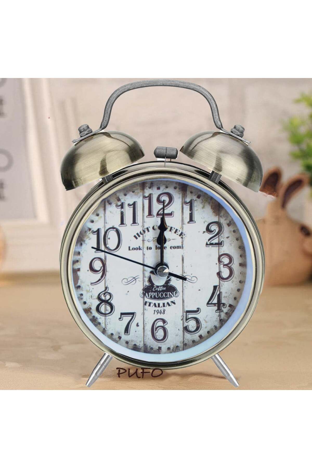 PUFO-Hot Coffee alarm clock with dial lighting button, metallic, 16 cm, copper 2