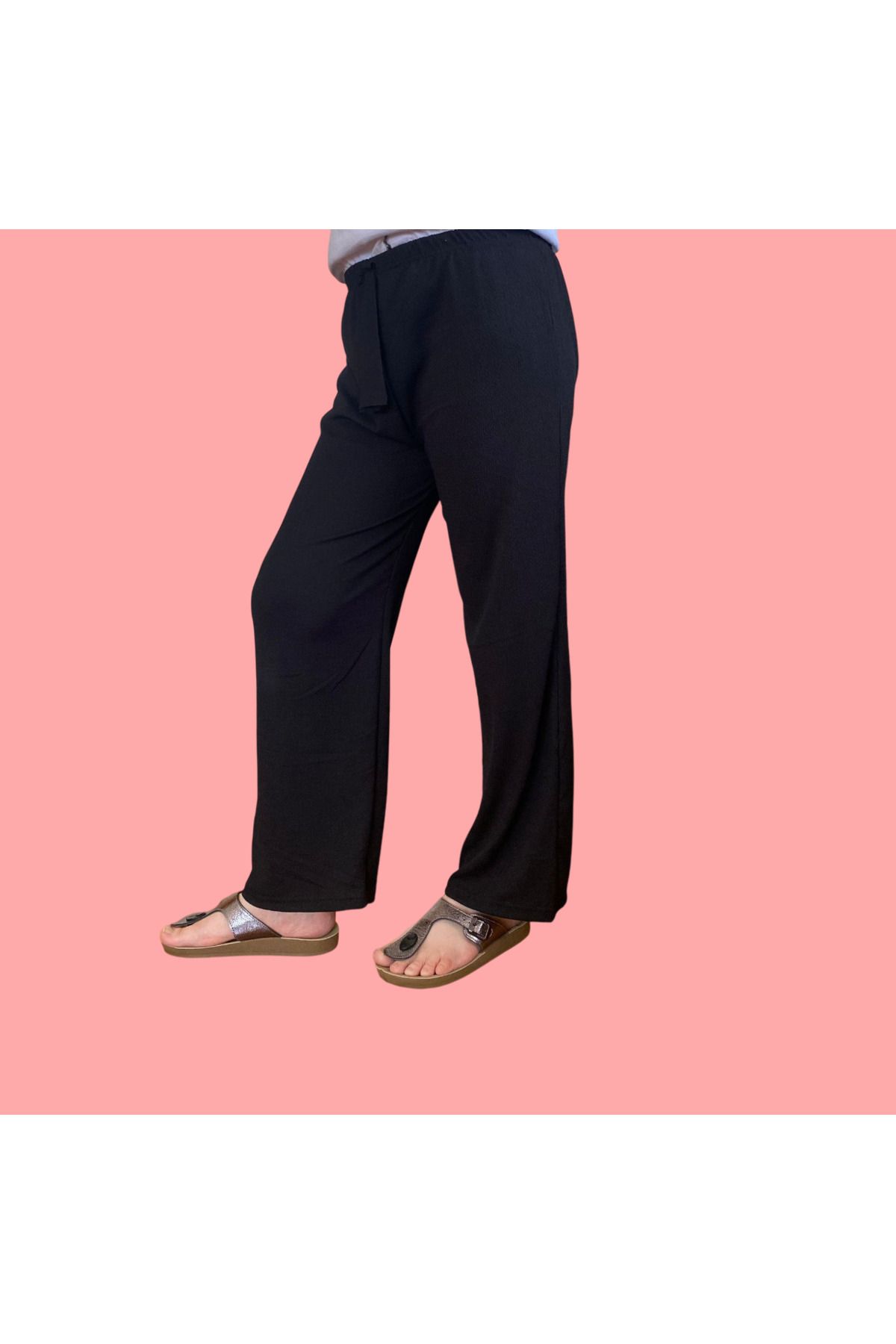 PARAF TEKSTİL Beli Lastikli Bürümcük Palazzo Pantolon-Alt Pijama