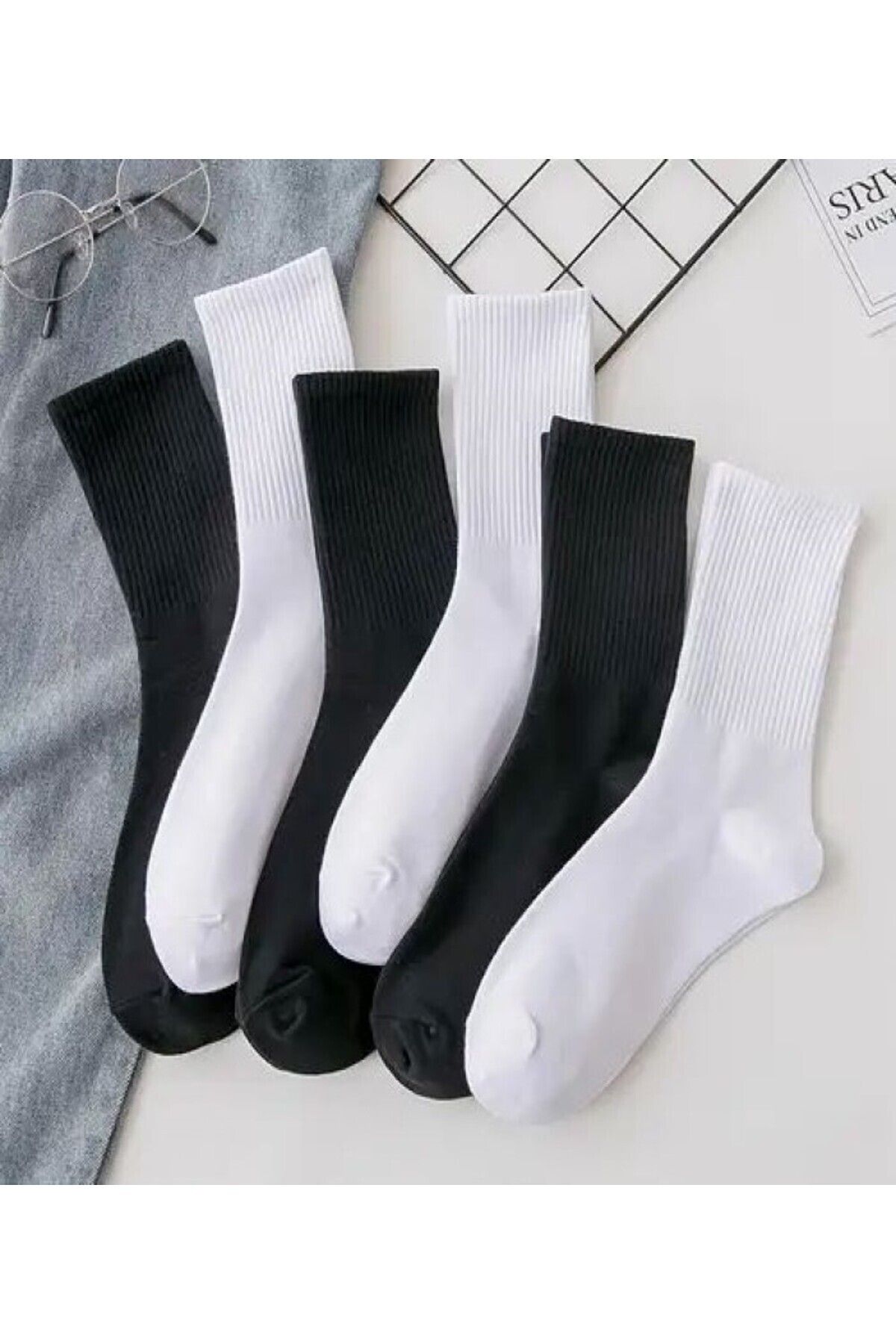 peru moda 6 Çift Tenis Çorabı Fitilli Unisex - Premium Kalite Tenis Çorabı Soket Boy Pamuklu