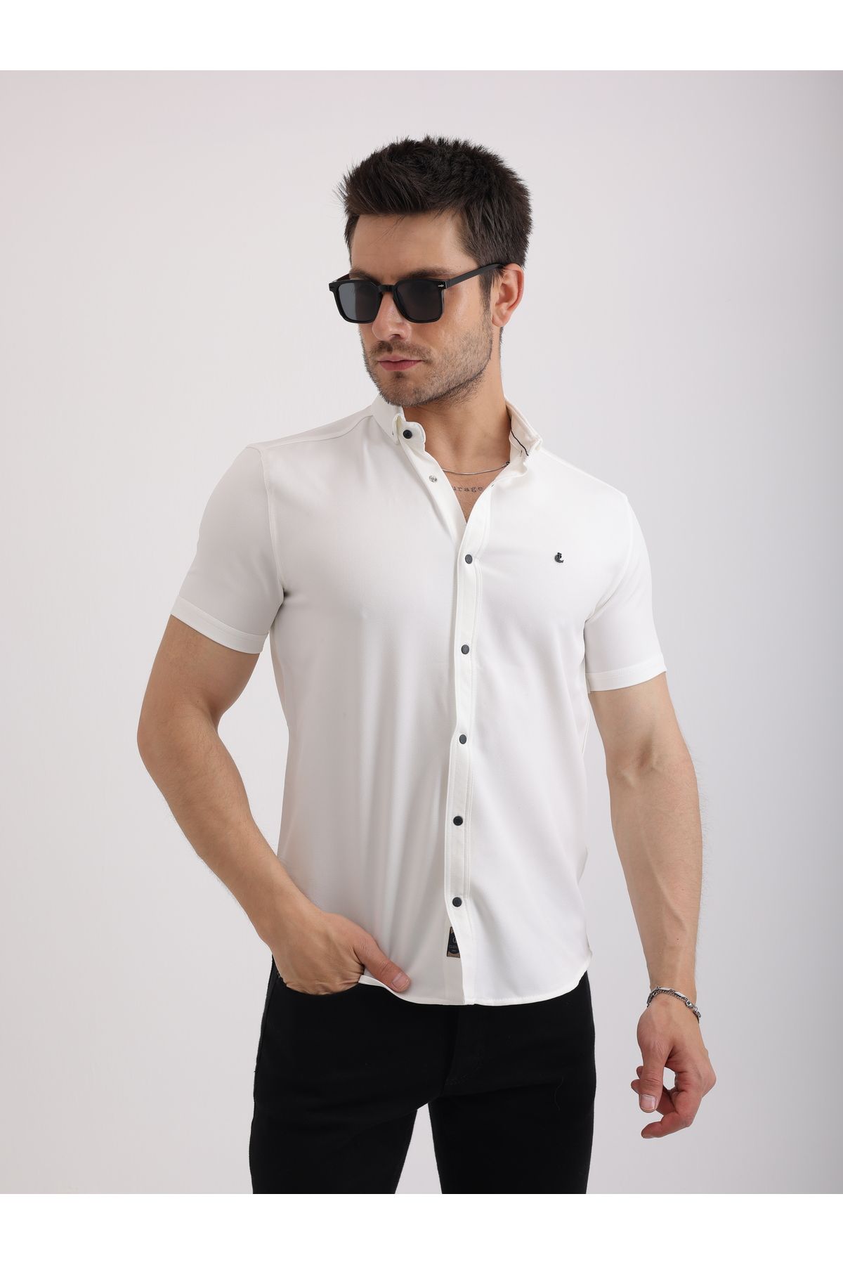 Sabe Erkek Slim Fit Ekru Likralı Örme Duble Kumaş