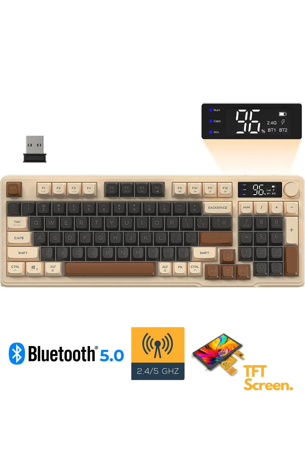 DarkRage Freewolf M96 Mebran 2.4g Bt5.0 Çift Bağlantılı Tft Led Ekranlı Reinbow Gaming Oyuncu Klavyesi