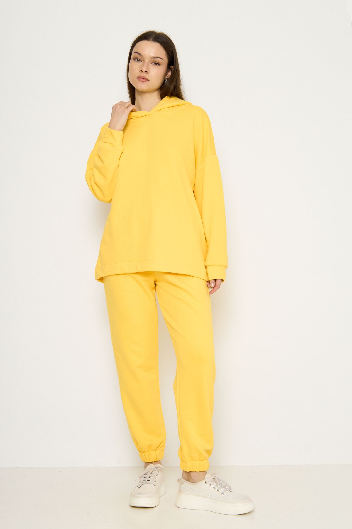 MODA Sarı Kapüşonlu Sweatshirt-Eşofman Kadın Eşofman Takımı