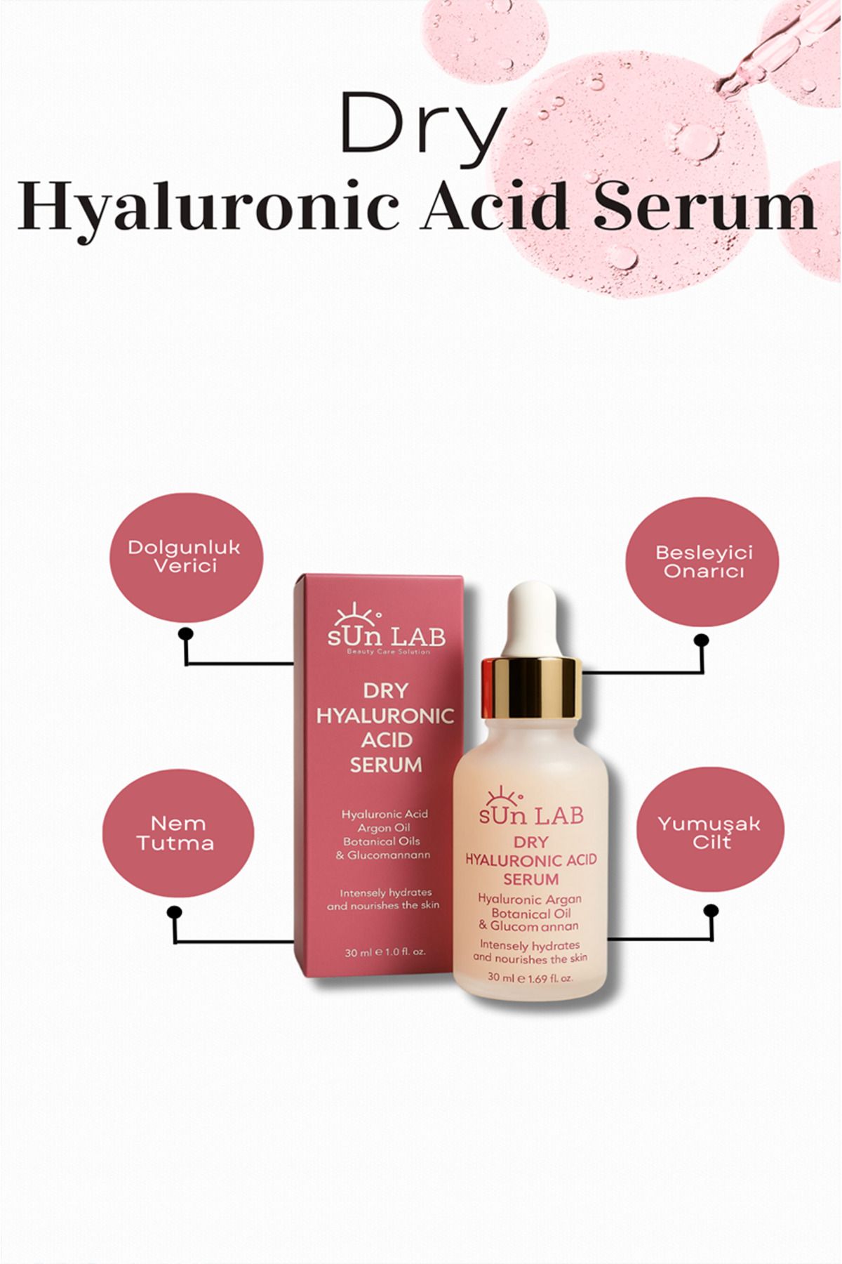 sun lab beauty care solution Gözenek Sıkılaştırıcı Dry Hyaluronic Acid Cilt Bakım Serumu 30ml