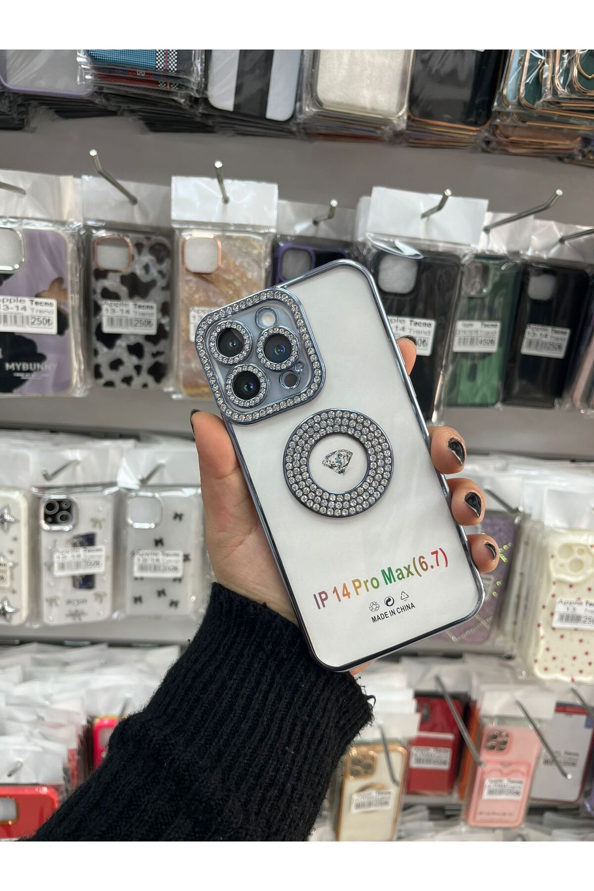 TECNOTREND Apple iPhone 14 pro max Kılıf Kamera Korumalı Taş Süslemeli Arkası Şeffaf Asya Kapak