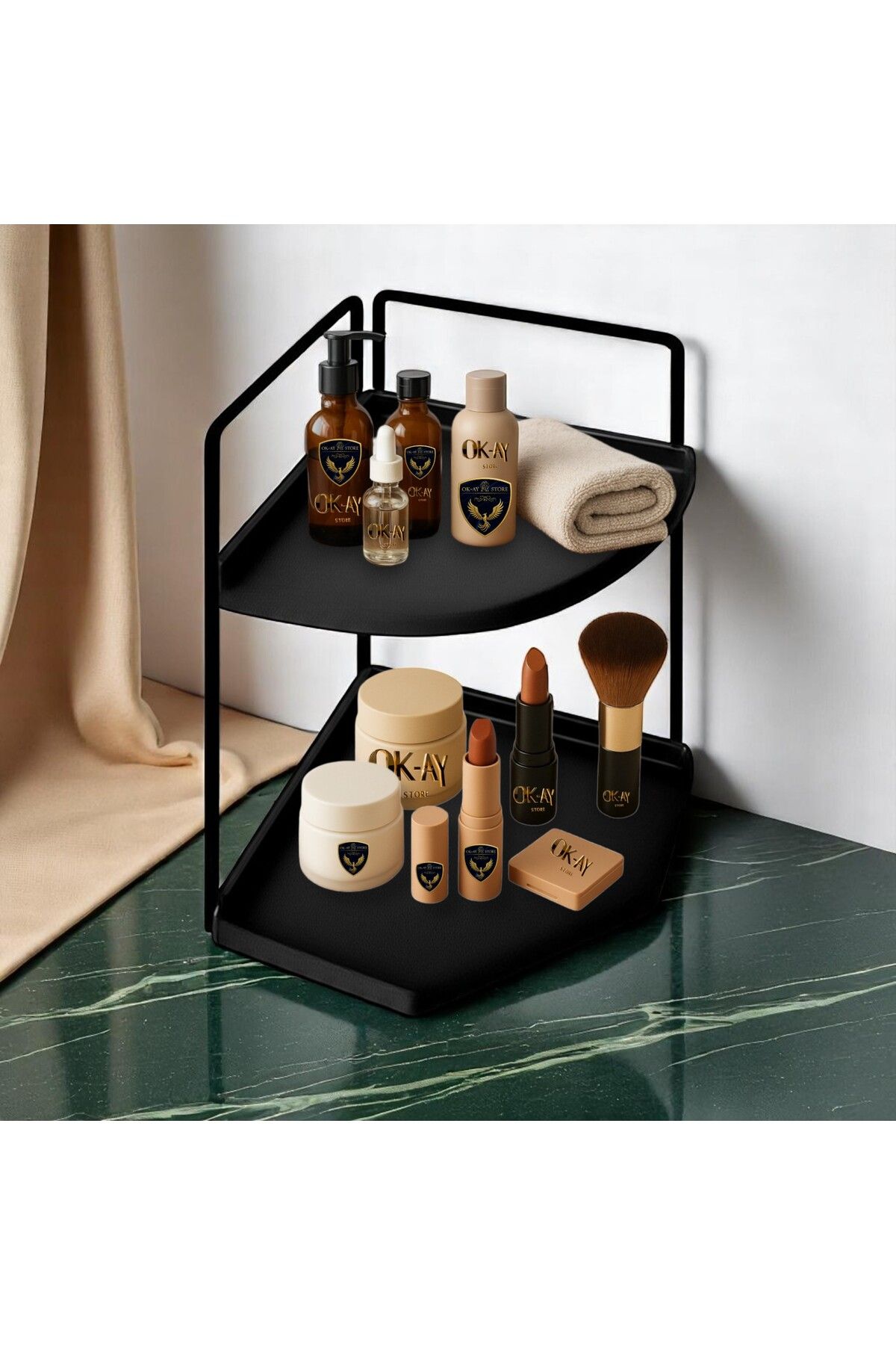 Okay Dekoratif Ahşap Organizer | Paslanmaz Çelik Organizer – Mutfak, Banyo, Salon, Çalışma Masası