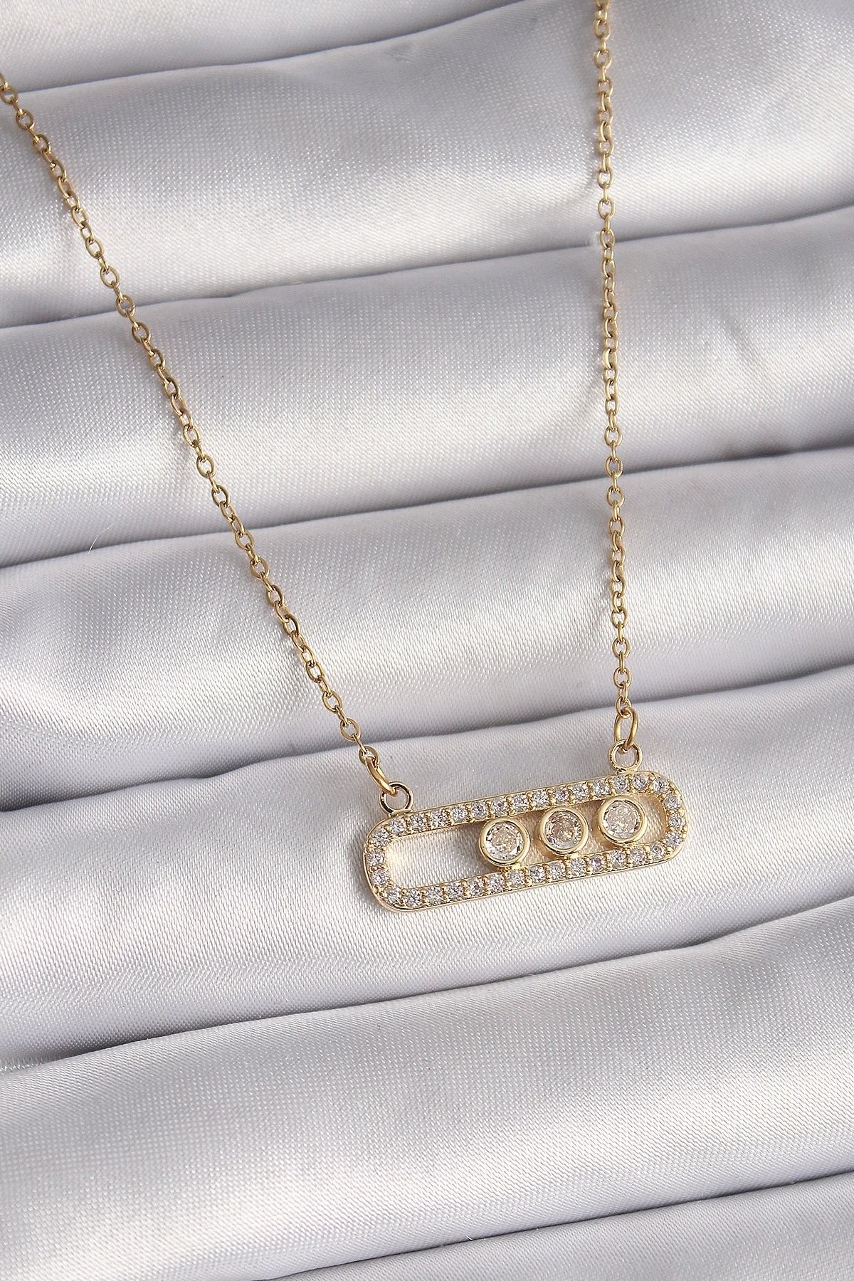 STOREMAX 316L Çelik Gold Renk Zincir Zirkon Taşlı Messika Model Kadın Kolye