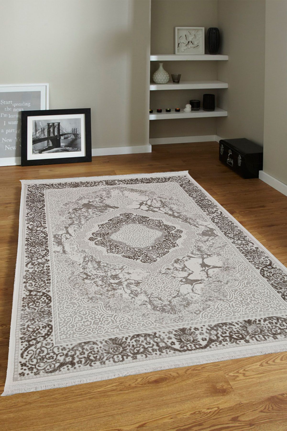 ünalcarpet 4 Metrekare - 6 Metrekare %100 Akrilik (Yün) Salon Oturma Odası Mutfak Halısı Yumuşak Doku Bej Krem