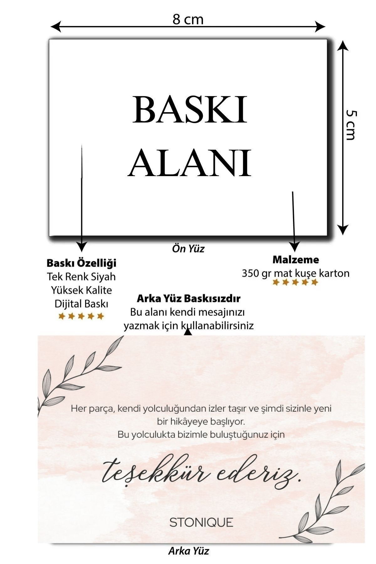 aysecaliskandesigner Siparişiniz İçin Teşekkürler Yazan Teşekkür Kartı 100 adet 8x5 cm Yüksek Kaliteli 350 gr