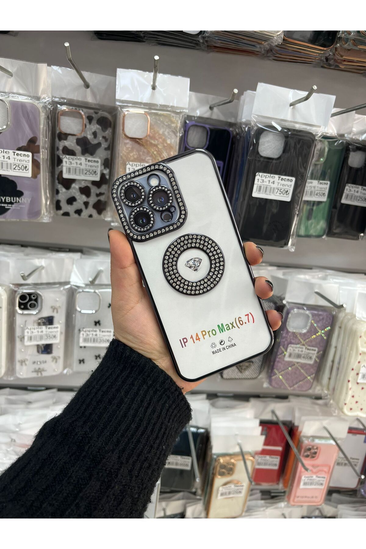 TECNOTREND Apple iPhone 14 pro max Kılıf Kamera Korumalı Taş Süslemeli Arkası Şeffaf Asya Kapak