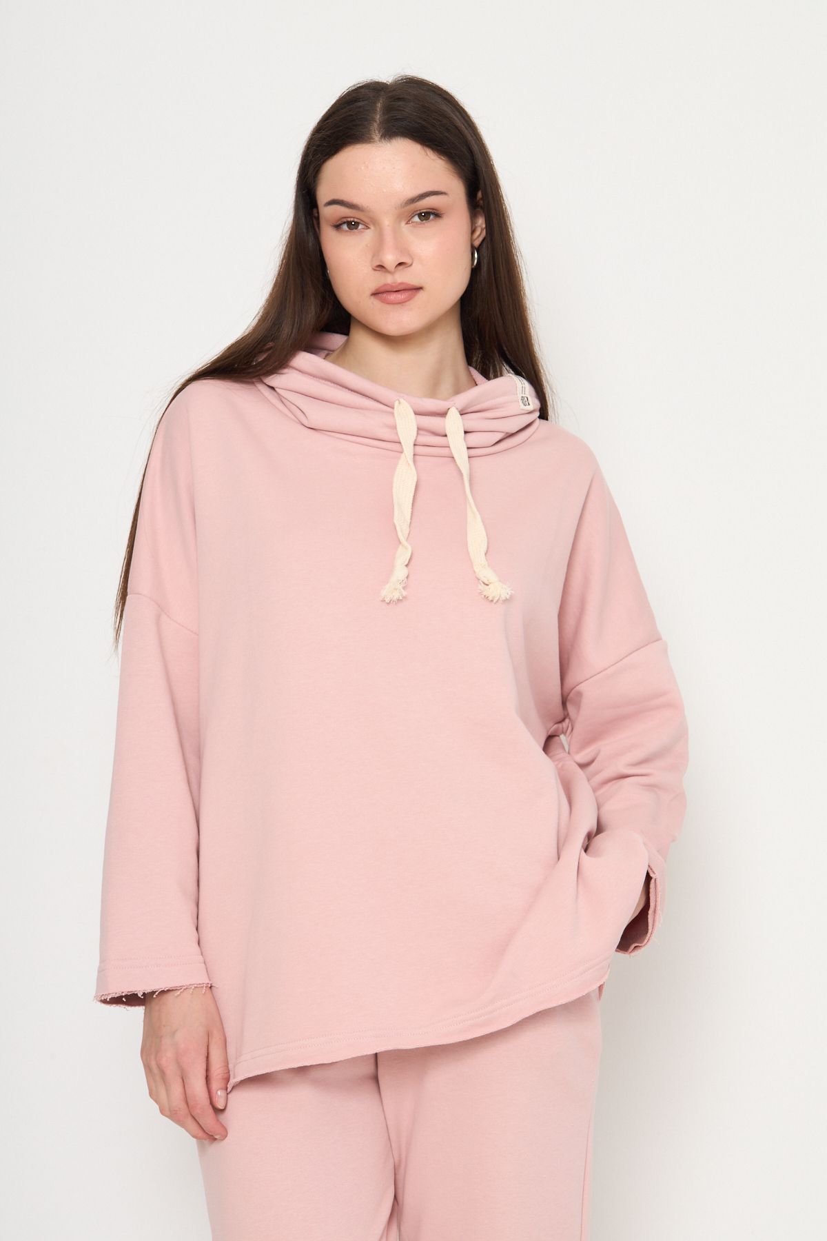 MODA Pembe Degaje Yaka Sweatshirt-Eşofman Kadın Eşofman Takımı