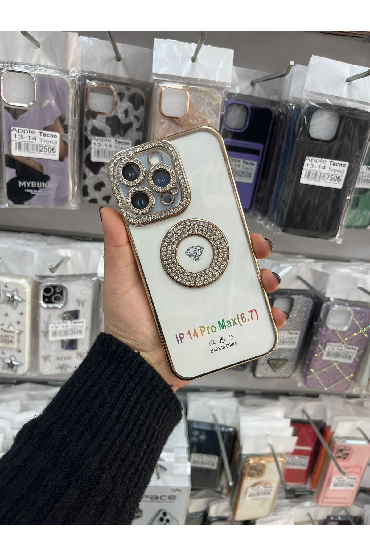TECNOTREND Apple iPhone 14 pro max Kılıf Kamera Korumalı Taş Süslemeli Arkası Şeffaf Asya Kapak