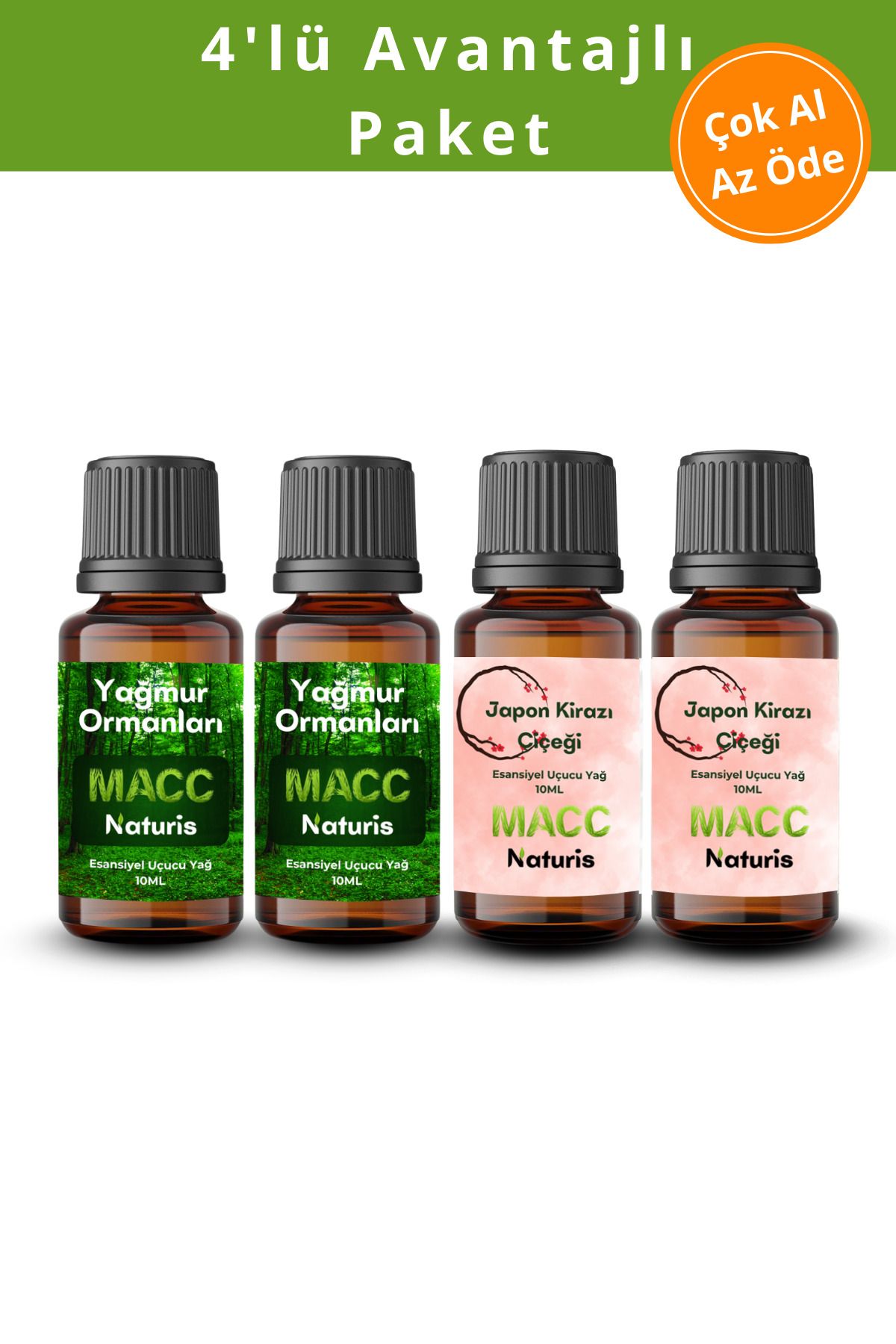 MACC Naturis 4x Favori Seti Esansiyel Uçucu Yağ, Buhurdanlık Yağı,Difüzör Esansı,Oda Kokusu,Çamaşır Yün Topu 10ml