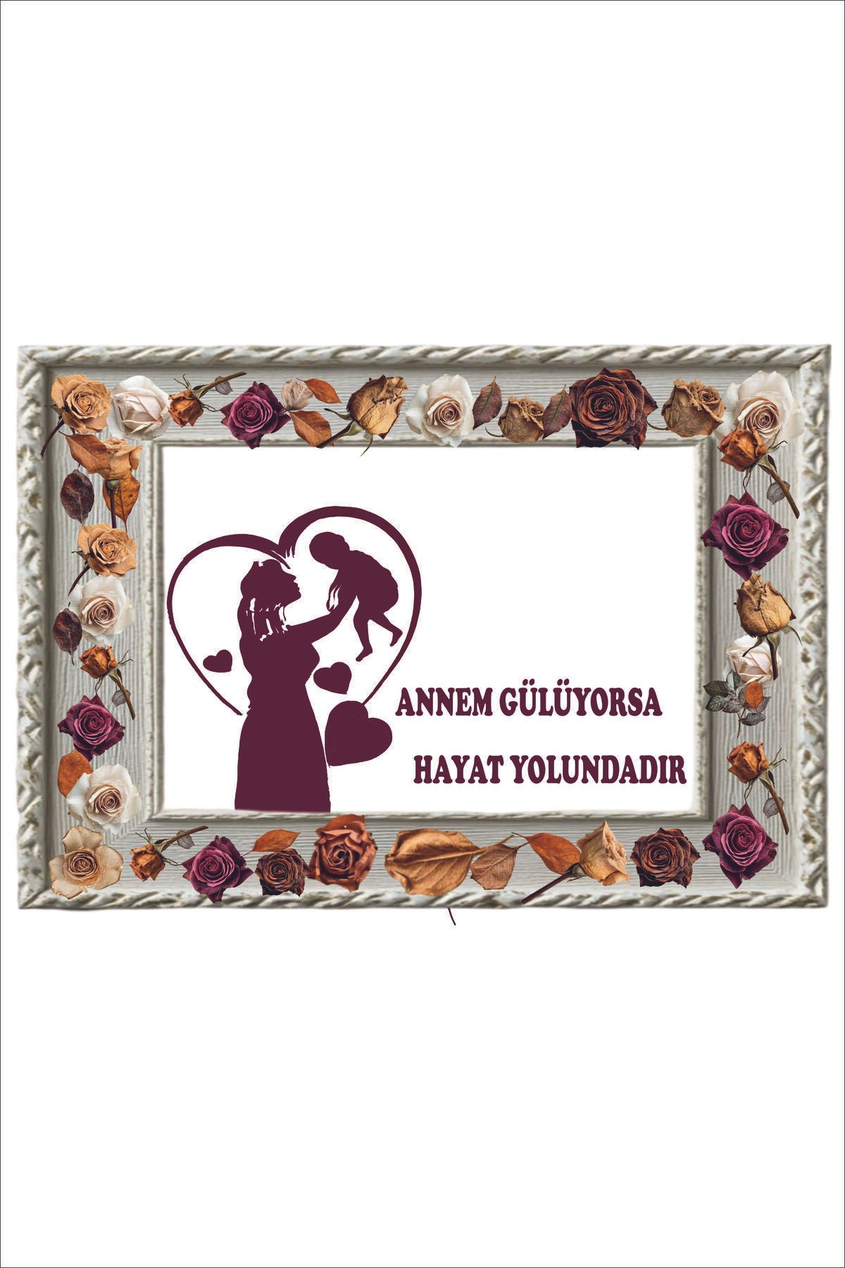 Yeni Yıldız Reklam Anneye Hediye Ahşap Çerçeve Görünümlü Çiçekli Tablo 25x35 Cm