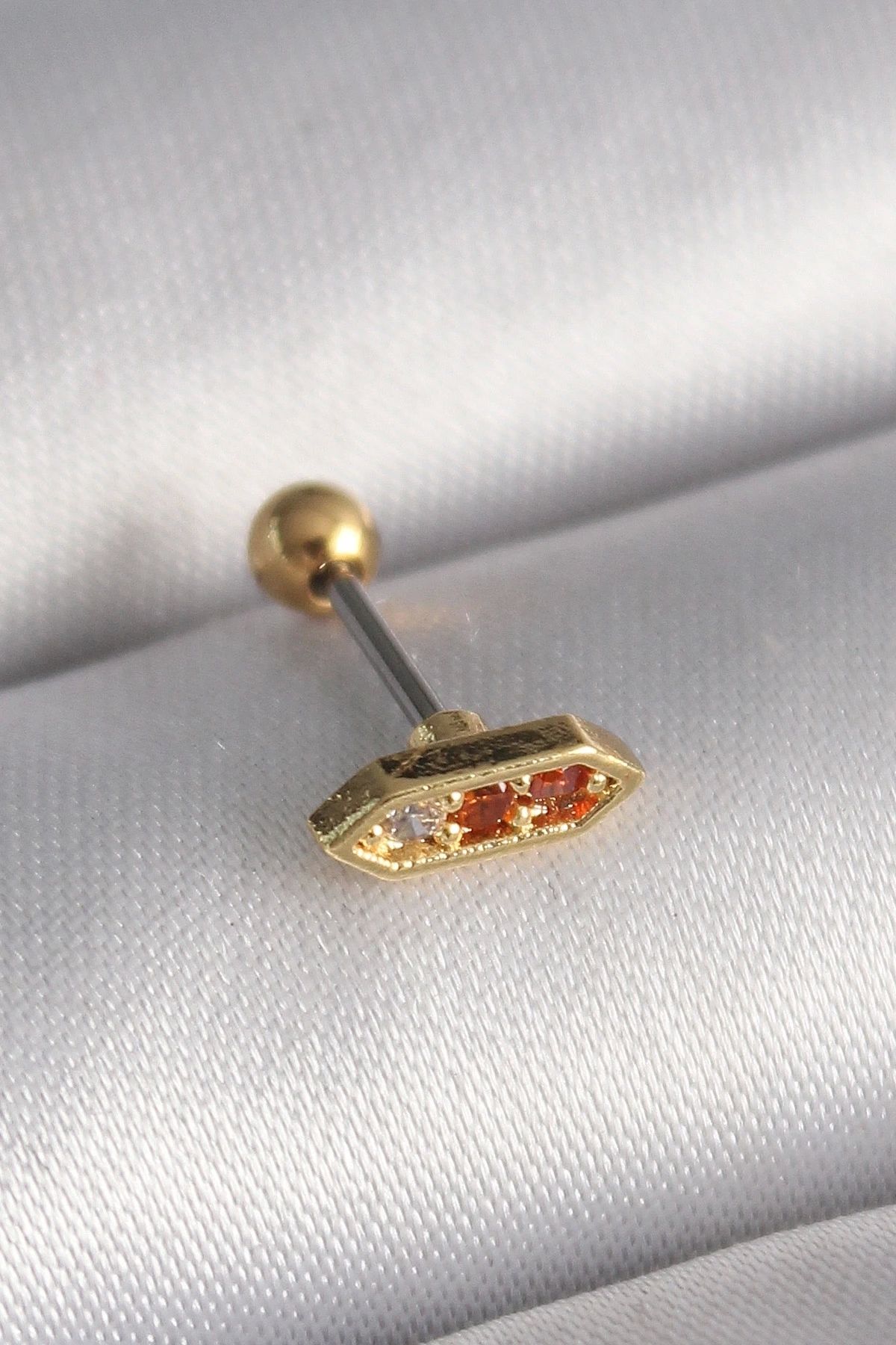 STOREMAX 316L Çelik Gold Renk Turuncu Zirkon Taşlı Tragus Piercing