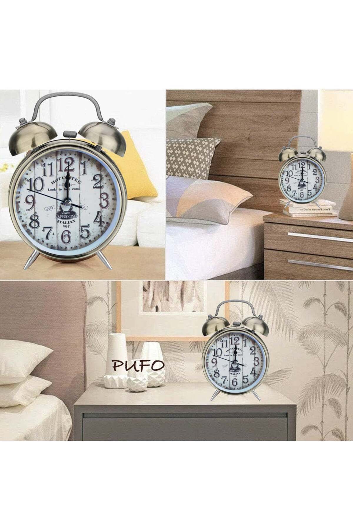 PUFO-Hot Coffee alarm clock with dial lighting button, metallic, 16 cm, copper 3