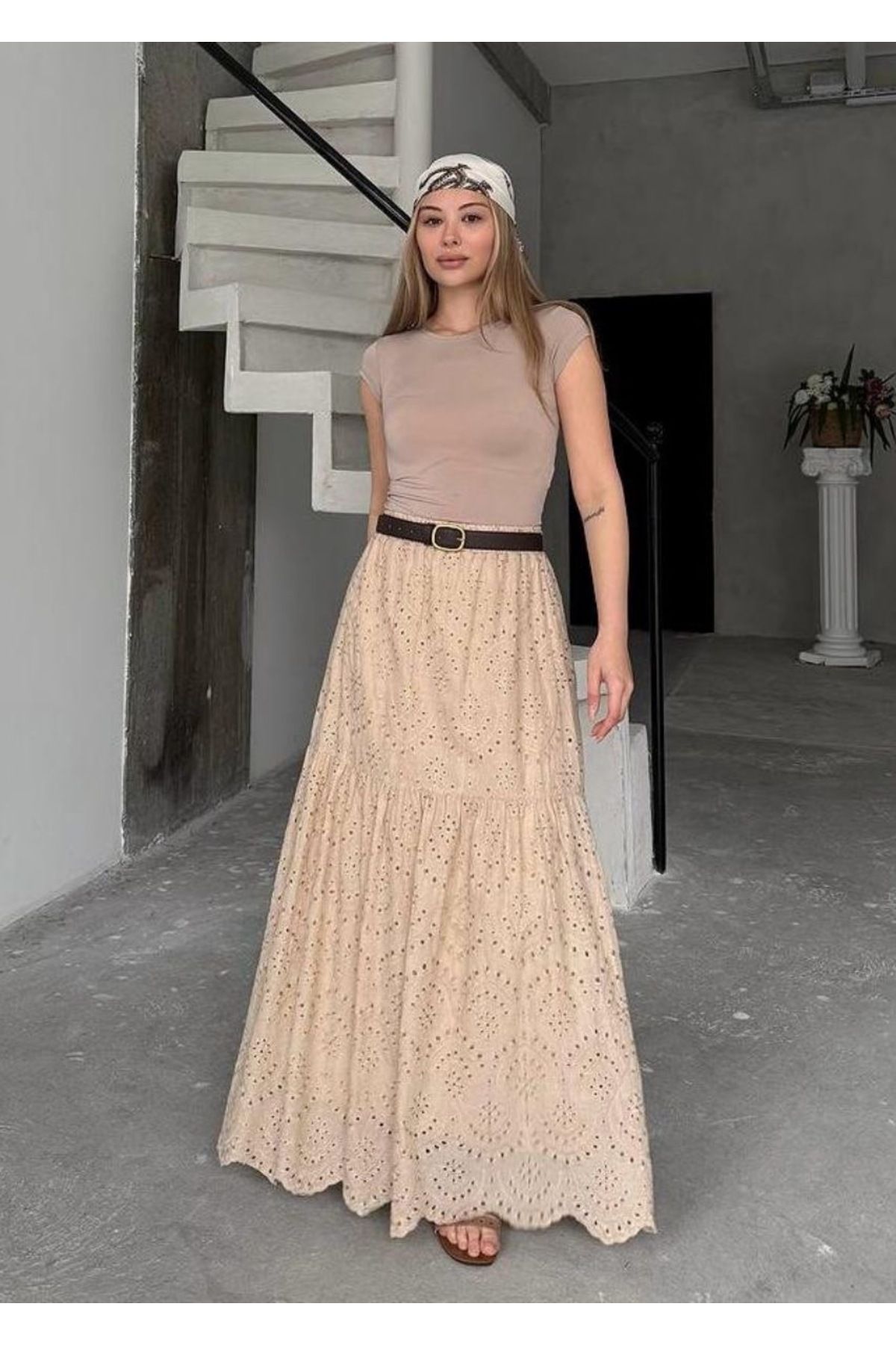 İLKCET MODA Brode Astarlı Uzun Kadın Etek