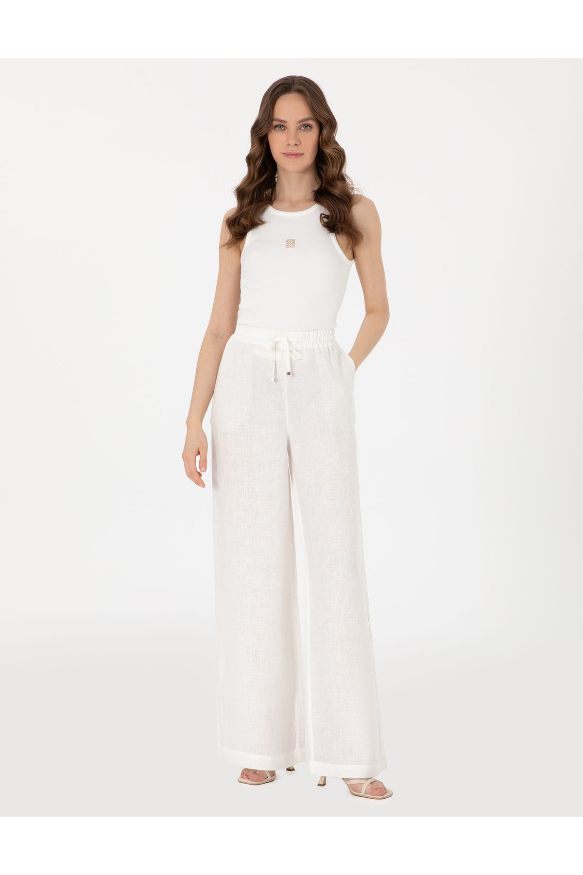 Pierre Cardin Beyaz Loose Fit Kanvas Pantolon 50301229-VR013