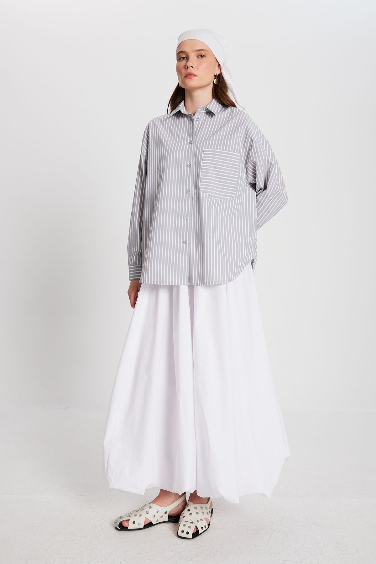 minaaise-Oversize szürke fehér csíkos ing - zseb, 27135-ös modell 6
