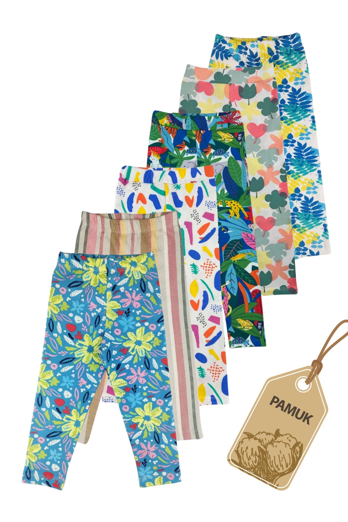 MK Mukko Kids Kız Çocuk 6'lı Set Desenli Likralı Rahat Mevsimlik Yazlık Uzun Tayt (11-14 YAŞ) St-2