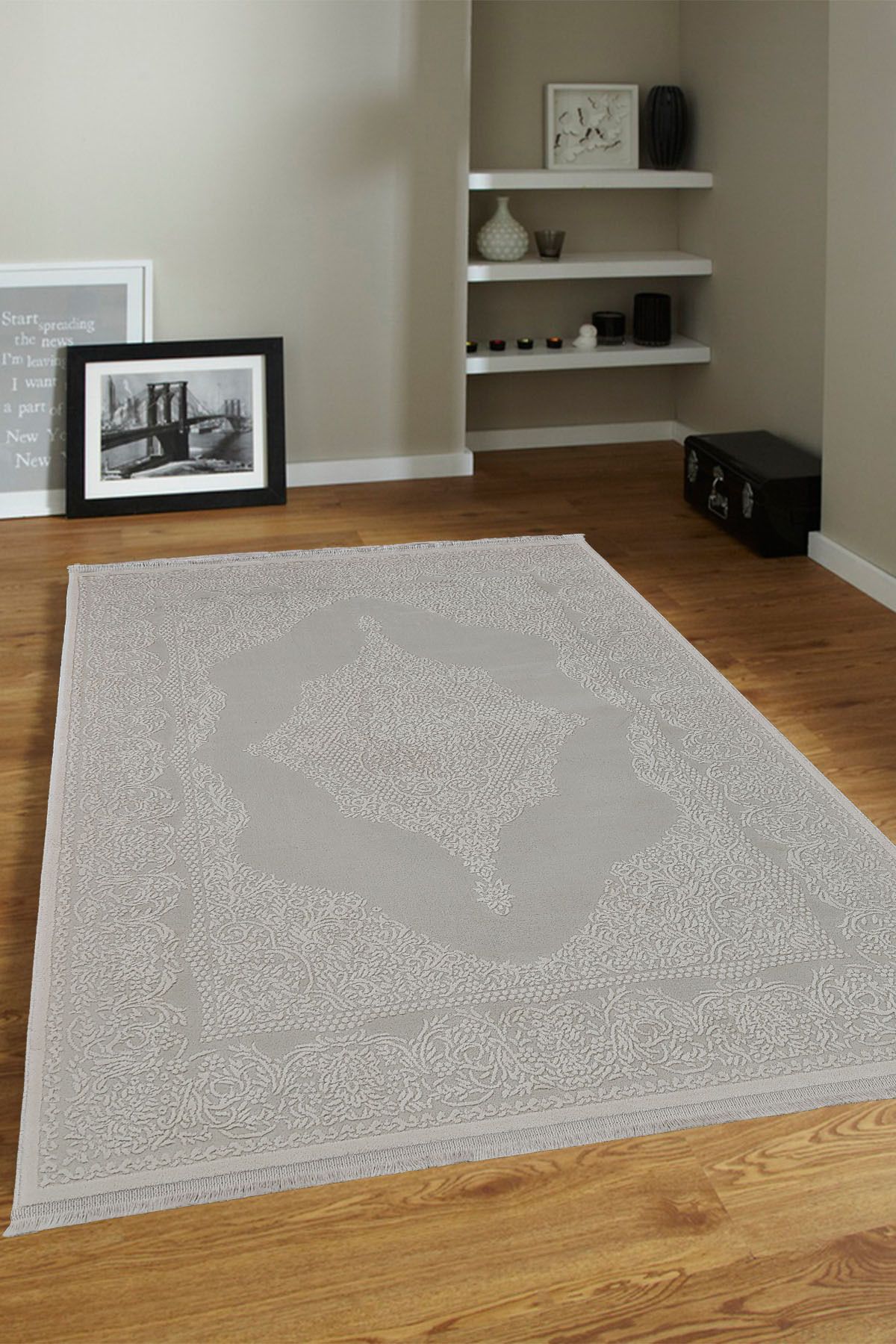 ünalcarpet 4 Metrekare - 6 Metrekare %100 Akrilik (Yün) Salon Oturma Odası Mutfak Halısı Yumuşak Doku Bej Krem