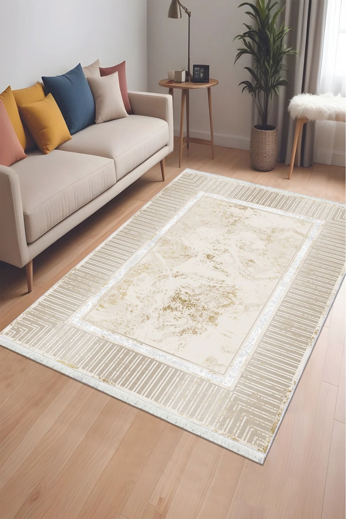 CENTER AVM Vizon Gold Halı Salon Halısı Makinede Yıkanabilir Halı Kaymaz Taban Halı