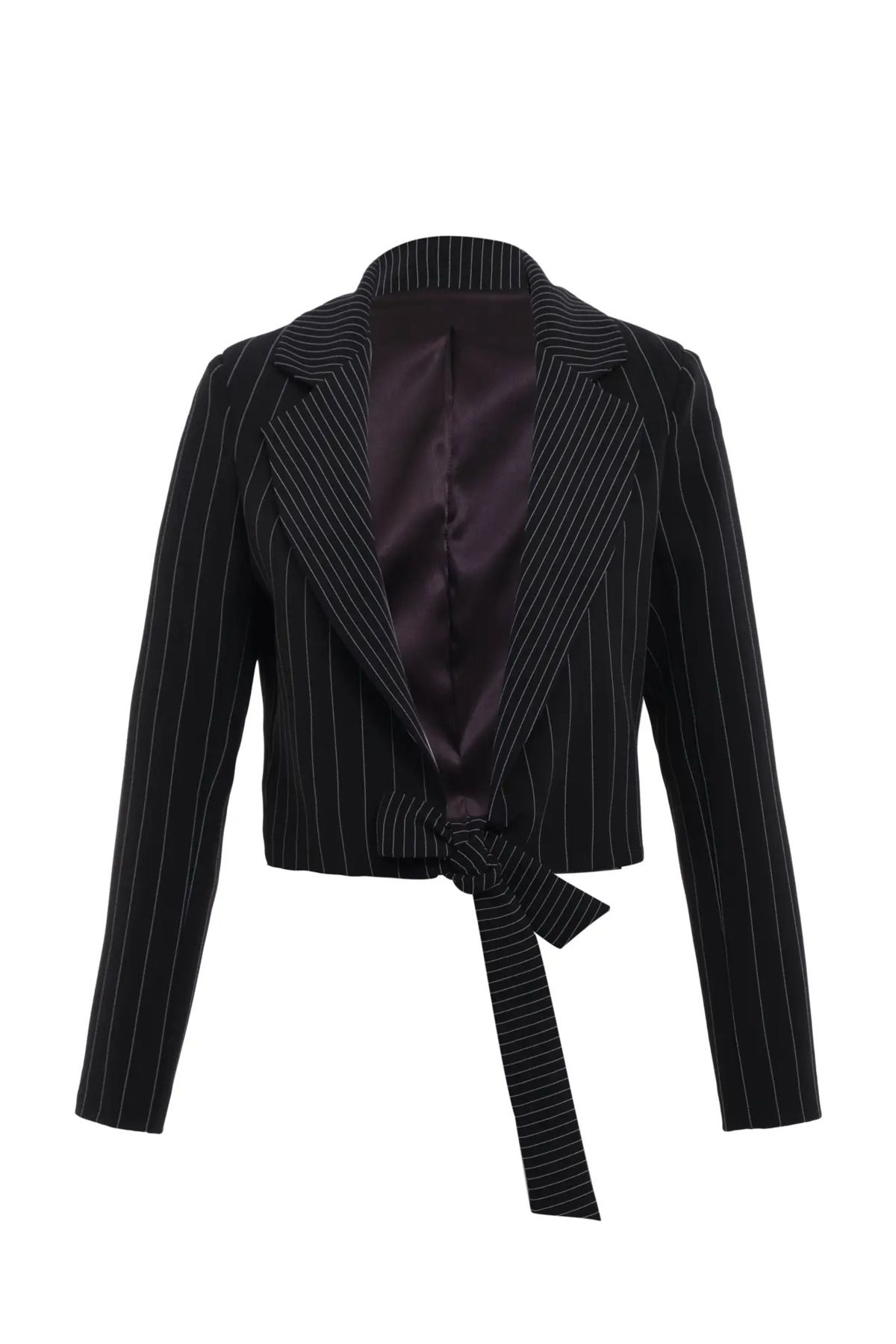 Keikei Siyah dokuma uzun kol kısa jacket