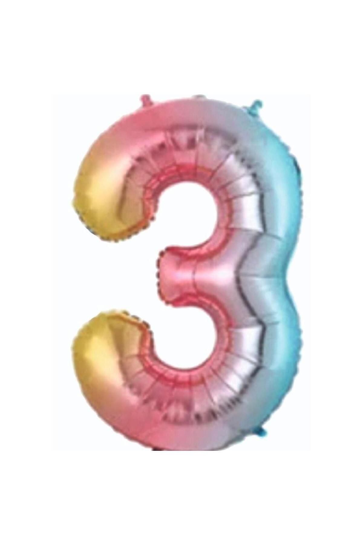 MİNAY 3 RAKAM FOLYO BALON GÖKKUŞAĞI RENK 34" 76cm