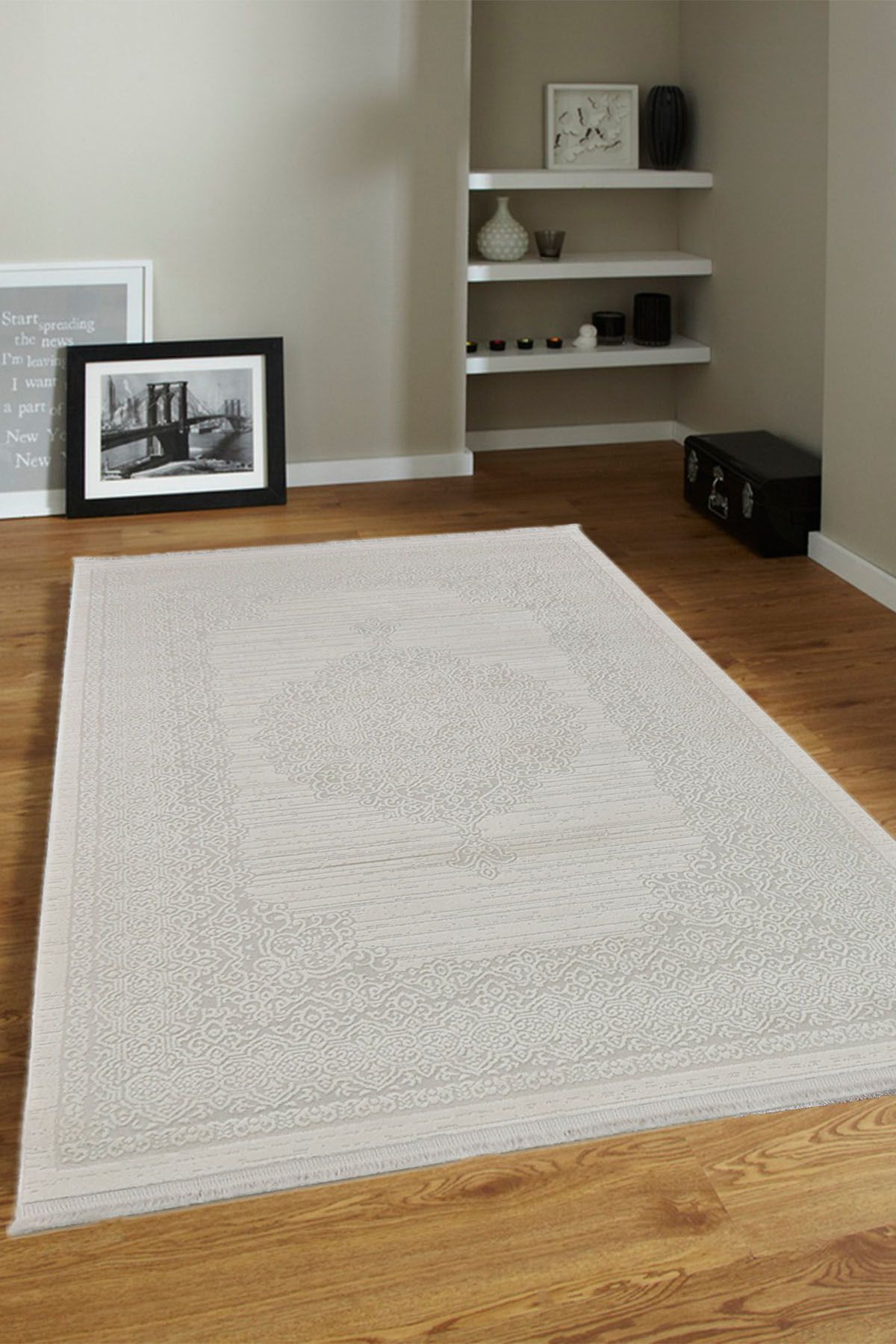 ünalcarpet 4 Metrekare - 6 Metrekare %100 Akrilik (Yün) Salon Oturma Odası Mutfak Halısı Yumuşak Doku Bej Krem