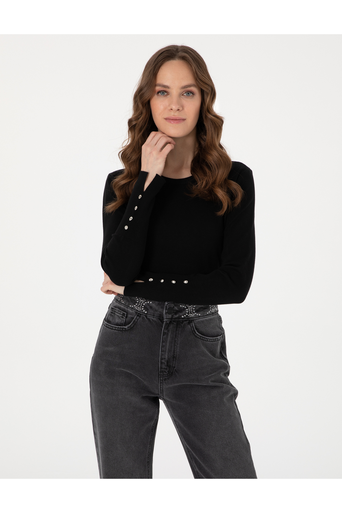 Pierre Cardin  Siyah Slim Fit Bisiklet Yaka Basic Kazak 50310735-VR046 - Görsel 3