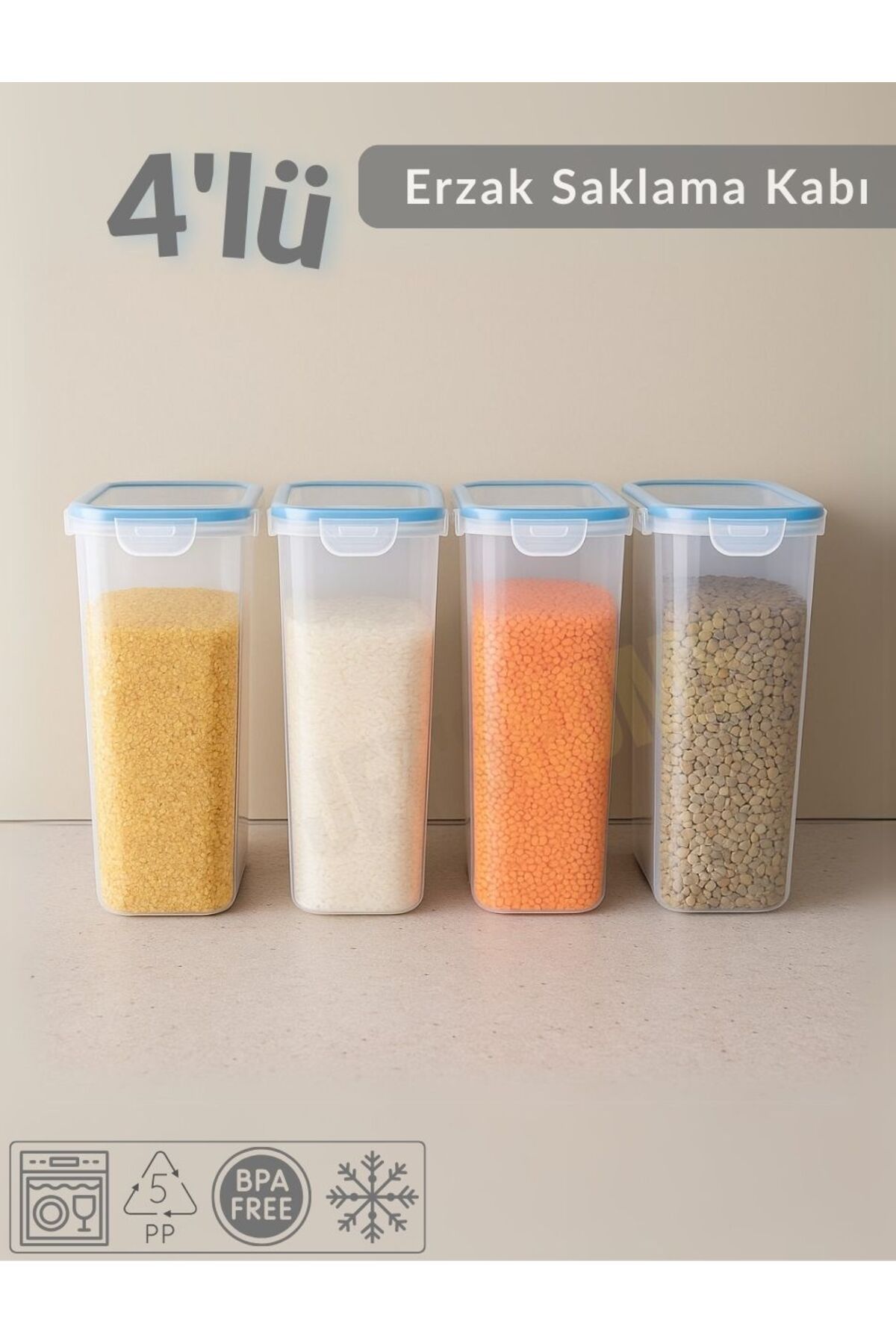 Jet's Home 4'Lü Erzak Kabı Seti Kilitlenebilir Saklama Kabı Hava Almaz Bakliyat Kabı Bpa Free
