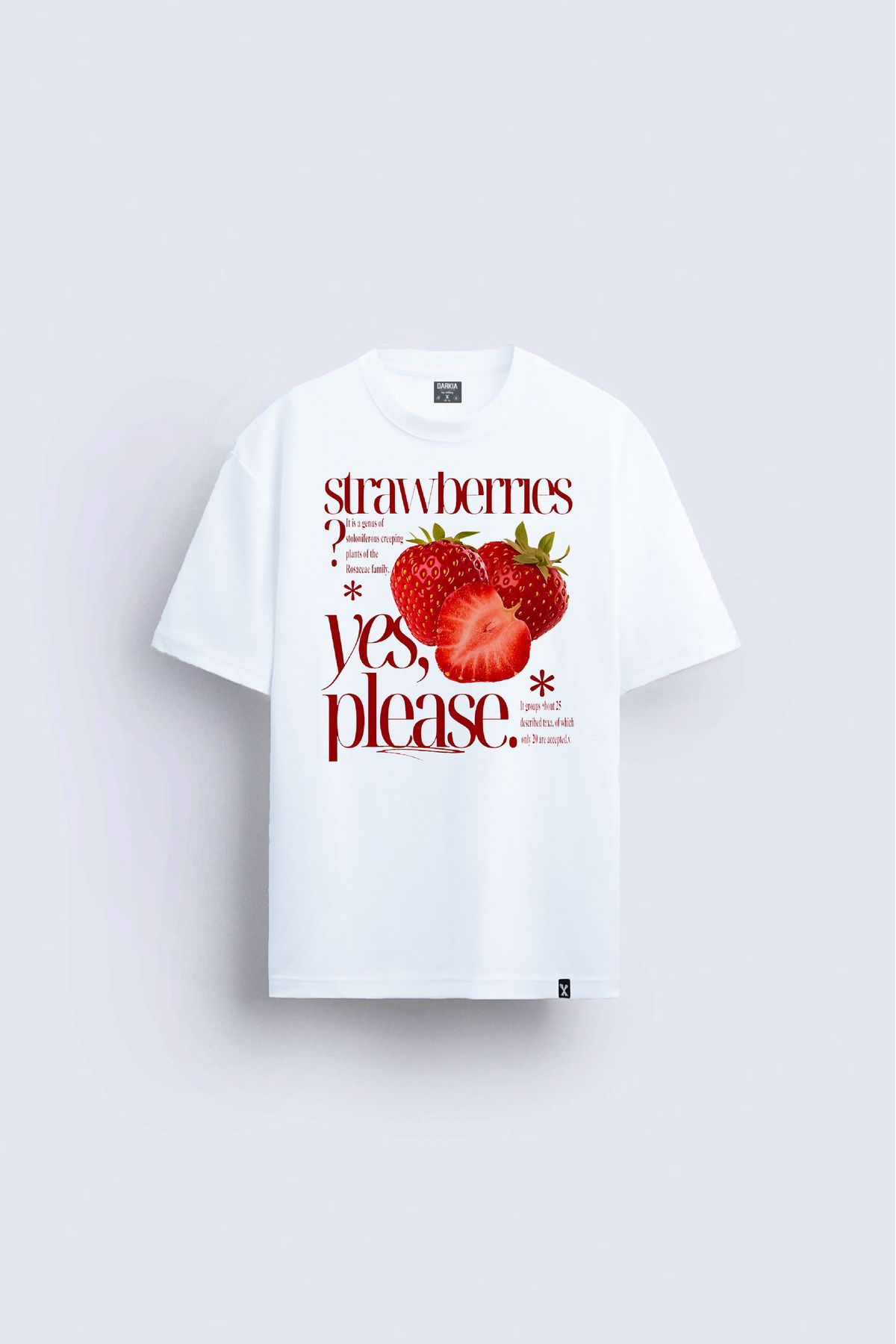 Darkia Çilek Strawberry Baskılı Bisiklet Yaka Unisex Beyaz Tişört T-shirt
