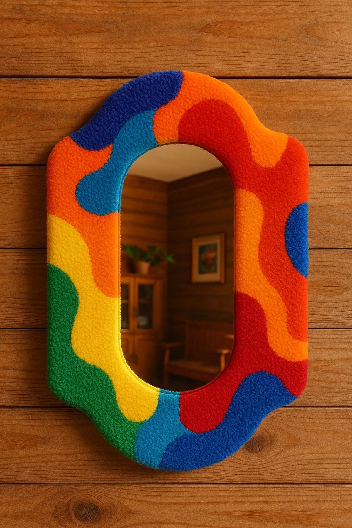 Afro Dekorasyon Tufting ayna , Dekor Ayna , Özel Tasarım Ayna , Bohem Retro Ayna
