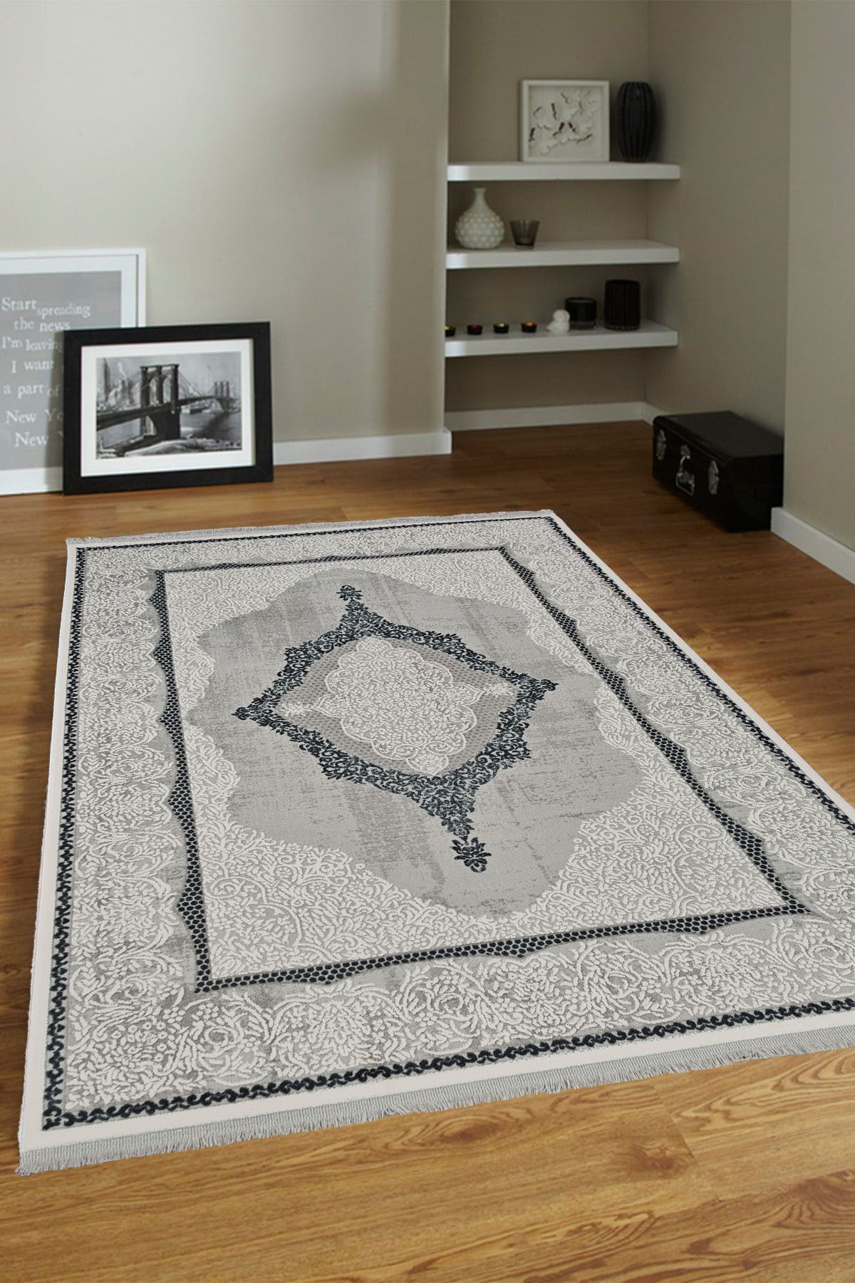 ünalcarpet 4 Metrekare - 6 Metrekare %100 Akrilik (Yün) Salon Oturma Odası Mutfak Halısı Yumuşak Doku Bej Krem