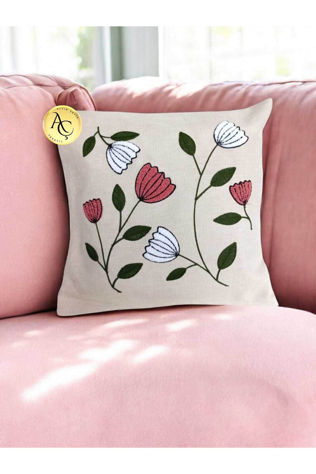 Altın Çeyiz Tekstil BEYAZ PUNCH GELİNCİK DESEN KIRLENT KILIFI