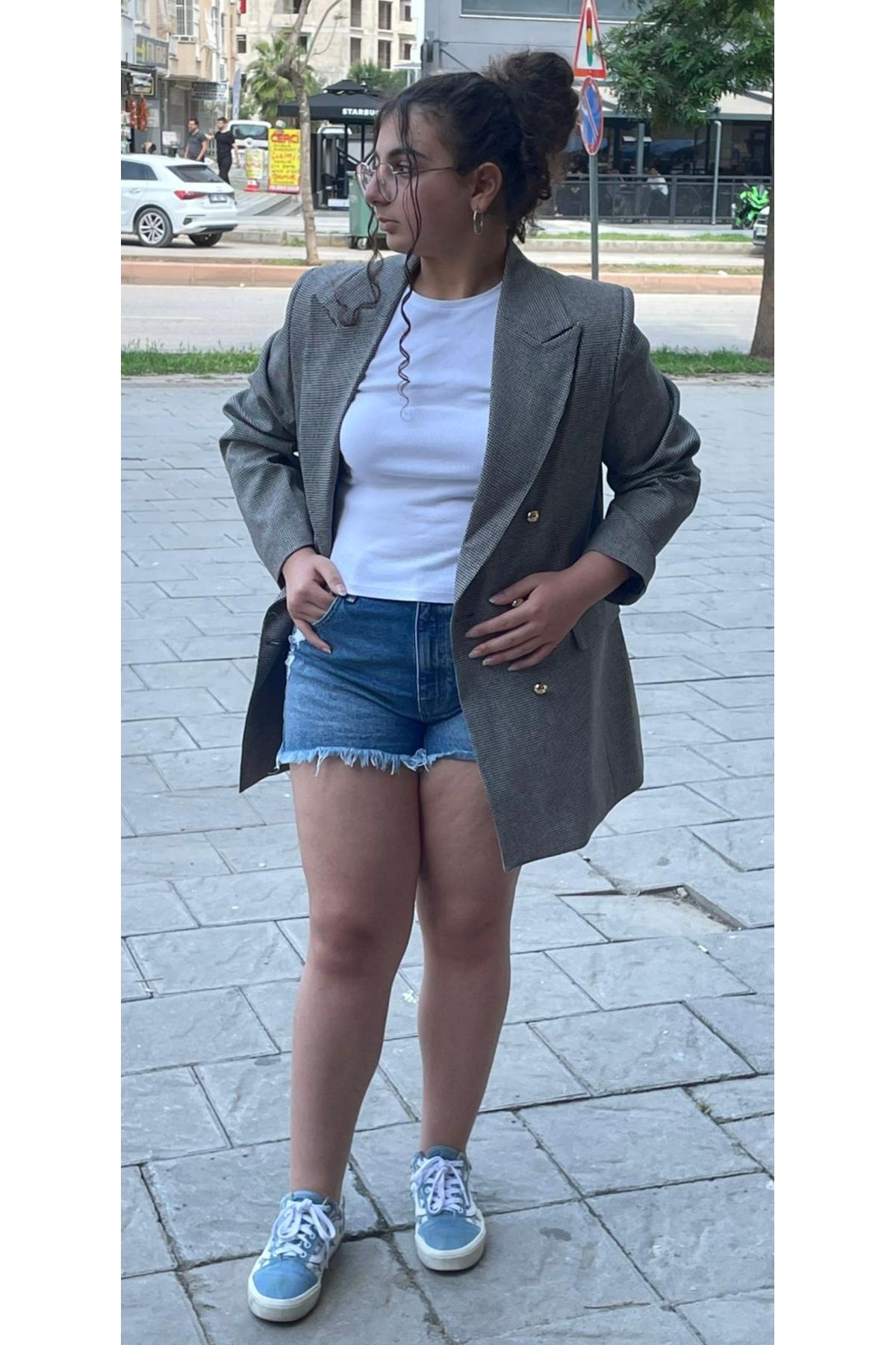 PARKDERİN BÜYÜK BEDEN ,UZUN, GOLD DÜĞMELİ,KAZAYAĞI DESENLİ , BLAZER CEKET