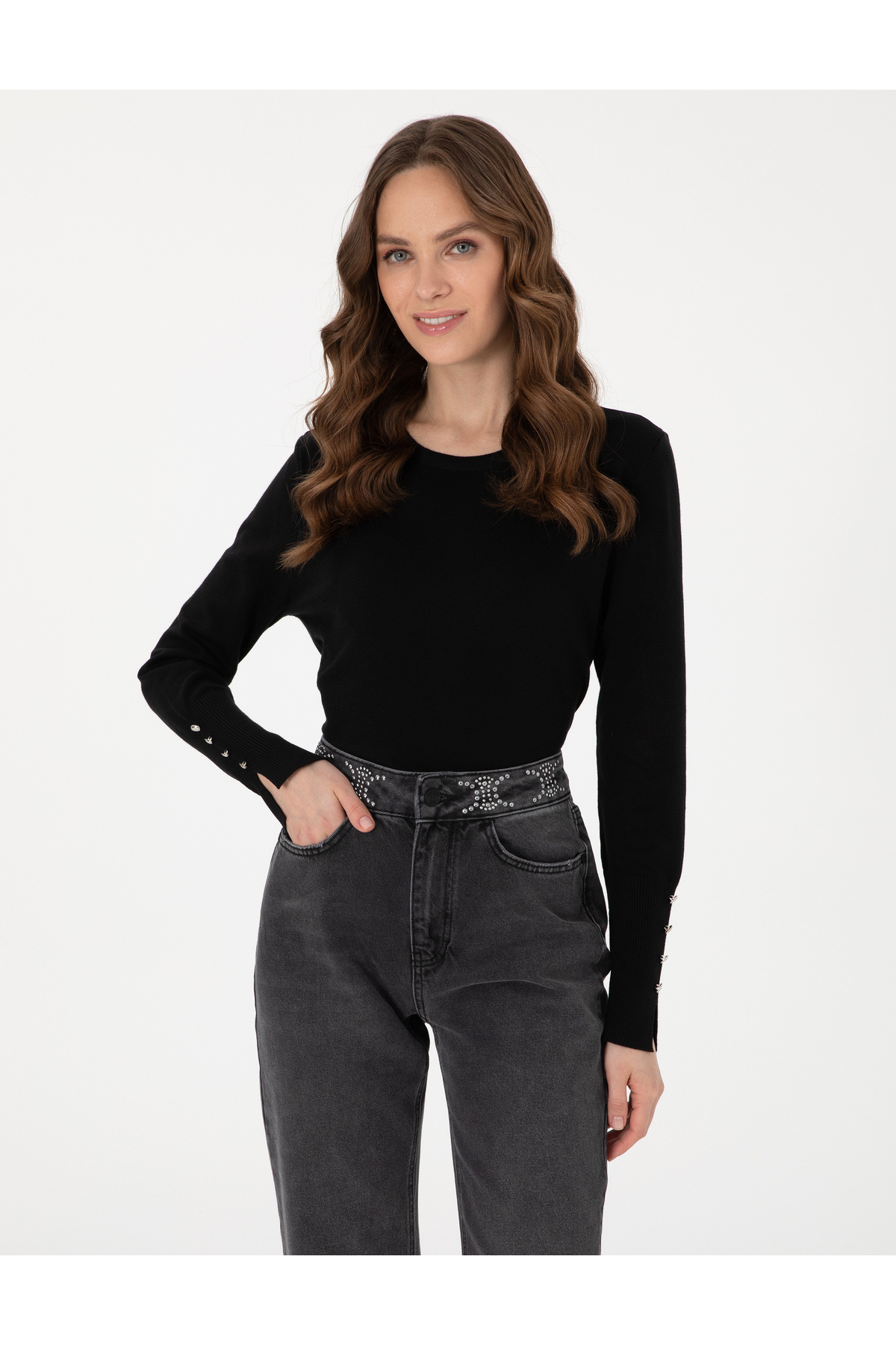 Pierre Cardin  Siyah Slim Fit Bisiklet Yaka Basic Kazak 50310735-VR046